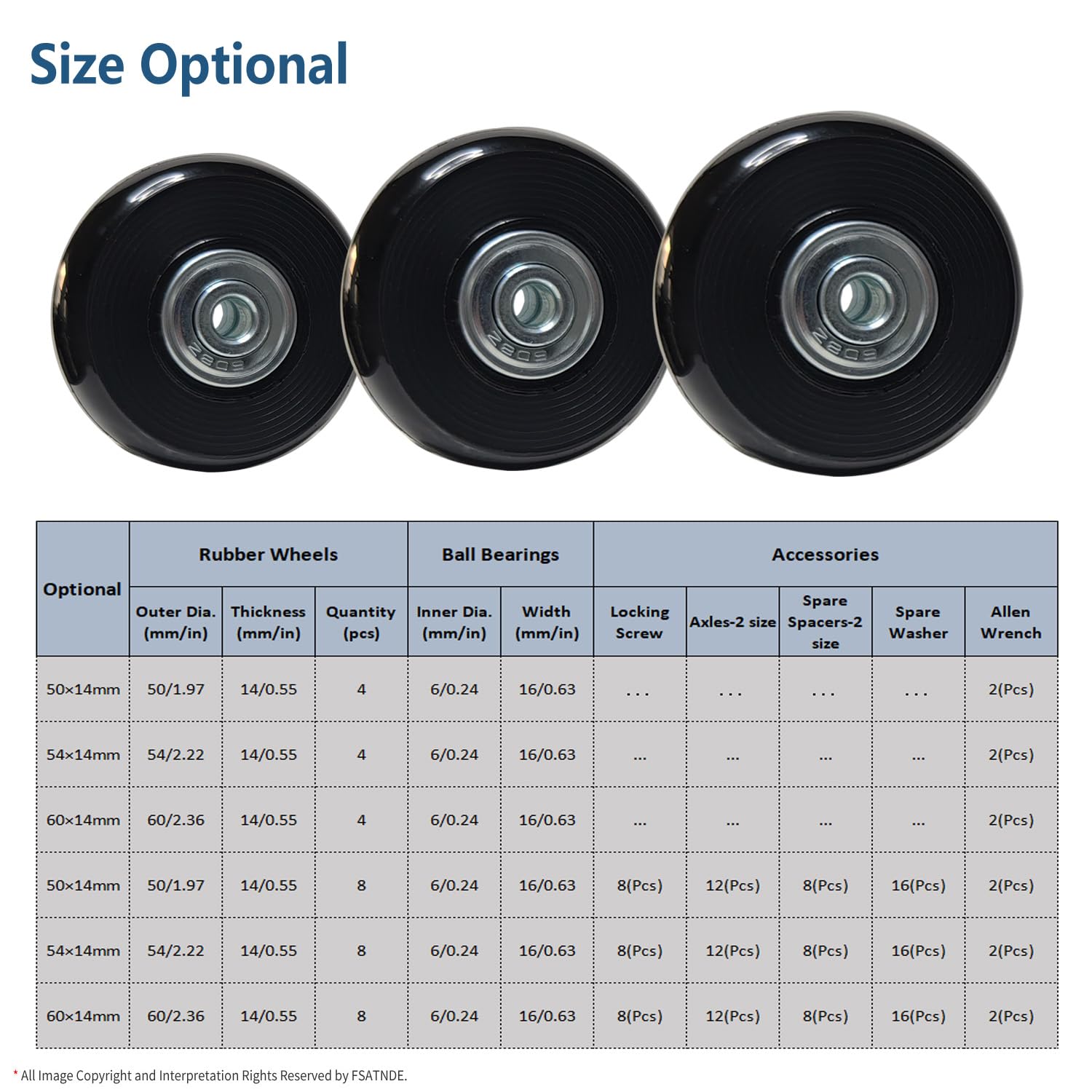 8PC 2.4in/60mm PU Rubber Spinner Wheels Replacement Set with 0.63in/16mm Bearings & 2 Size Axles - Silent Flexible Smooth Roller for Damaged Suitcase, Luggage, Trolley Caster Repair - Perfect for Travel, Business Trips and Airport Use