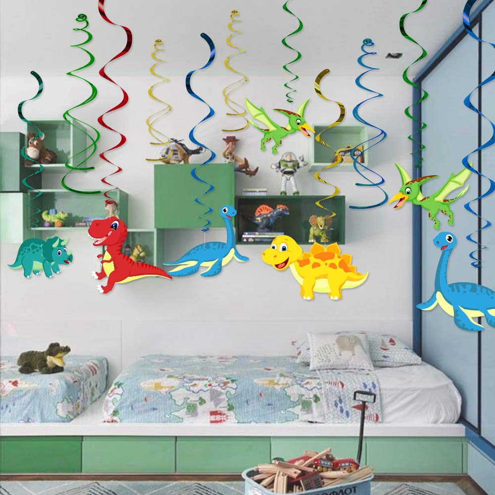 30-Piece Dinosaur Hanging Swirl Decorations - Dinosaur Theme Baby Shower & Birthday Party Supplies for Boys - Perfect for Nursery, Classroom, and Dinosaur-Themed Party Decor