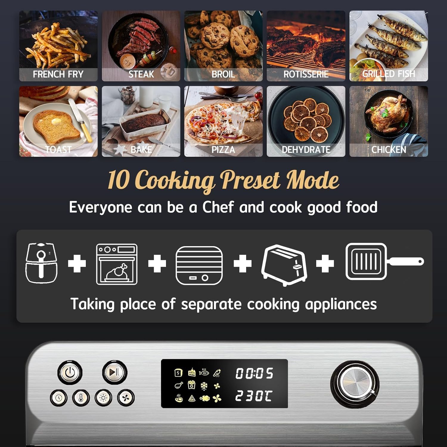 HYSapientia® 24L Large Air Fryer Oven with Rotisserie - 1800W 10-in-1 Digital Countertop Convection Toaster Oven with Grill, Stainless Steel Interior & Full Accessory Set - Perfect for Baking, Roasting, Air Frying & Family Cooking