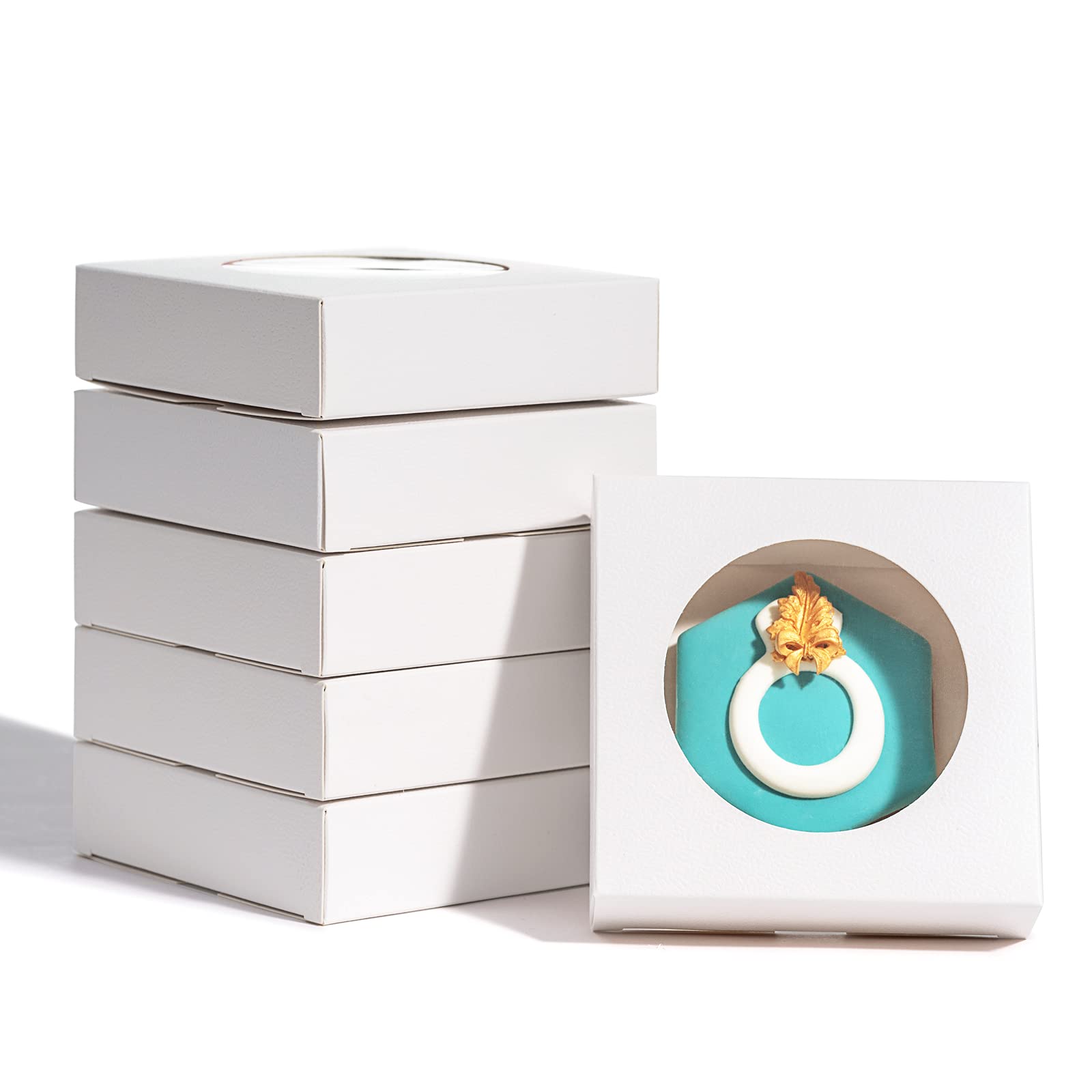 50 Pack 4.375x4.375x1.2 Inch Bakery Cookie Boxes - Single White Pastry Gift Boxes for Wedding Favors, Birthday Parties & Baby Showers - Perfect for Cookies, Cupcakes & Dessert Packaging