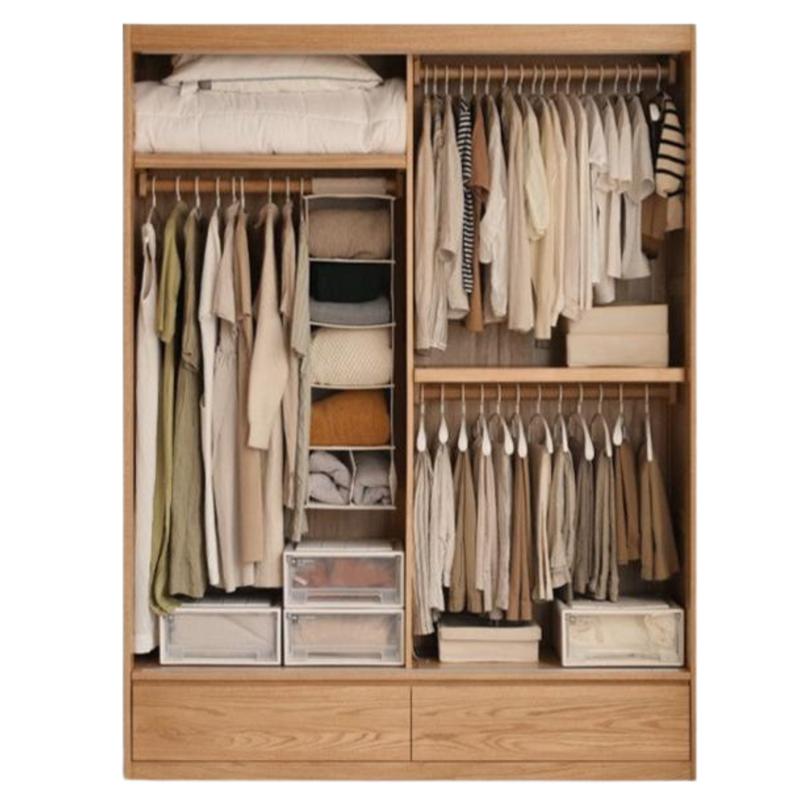 63.0x24.4x86.6 inch / 160x62x220 cm / natural wood color / sliding door wardrobe