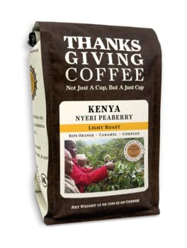 Premium Kenya Nyeri Peaberry Light Roast Whole Bean Coffee - 12oz Bag for Thanksgiving & Holiday Gifts, Perfect for French Press & Pour Over Brewing