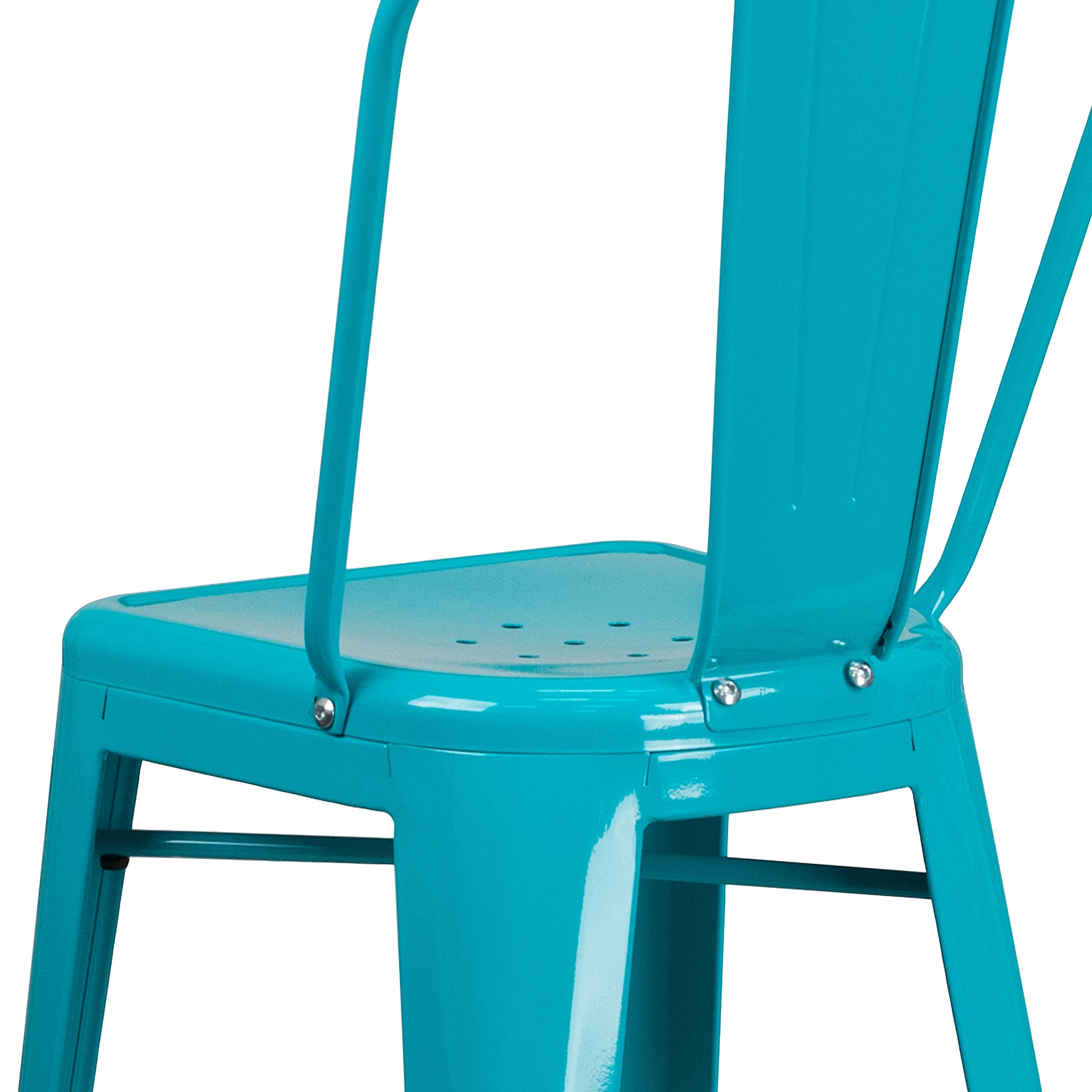 Flash Furniture High Crystal Blue Metal Bar Stools with Backrest - Indoor/Outdoor Counter Height Stools, Set of 4 - Perfect for Kitchen Islands, Patio Bars & Game Rooms