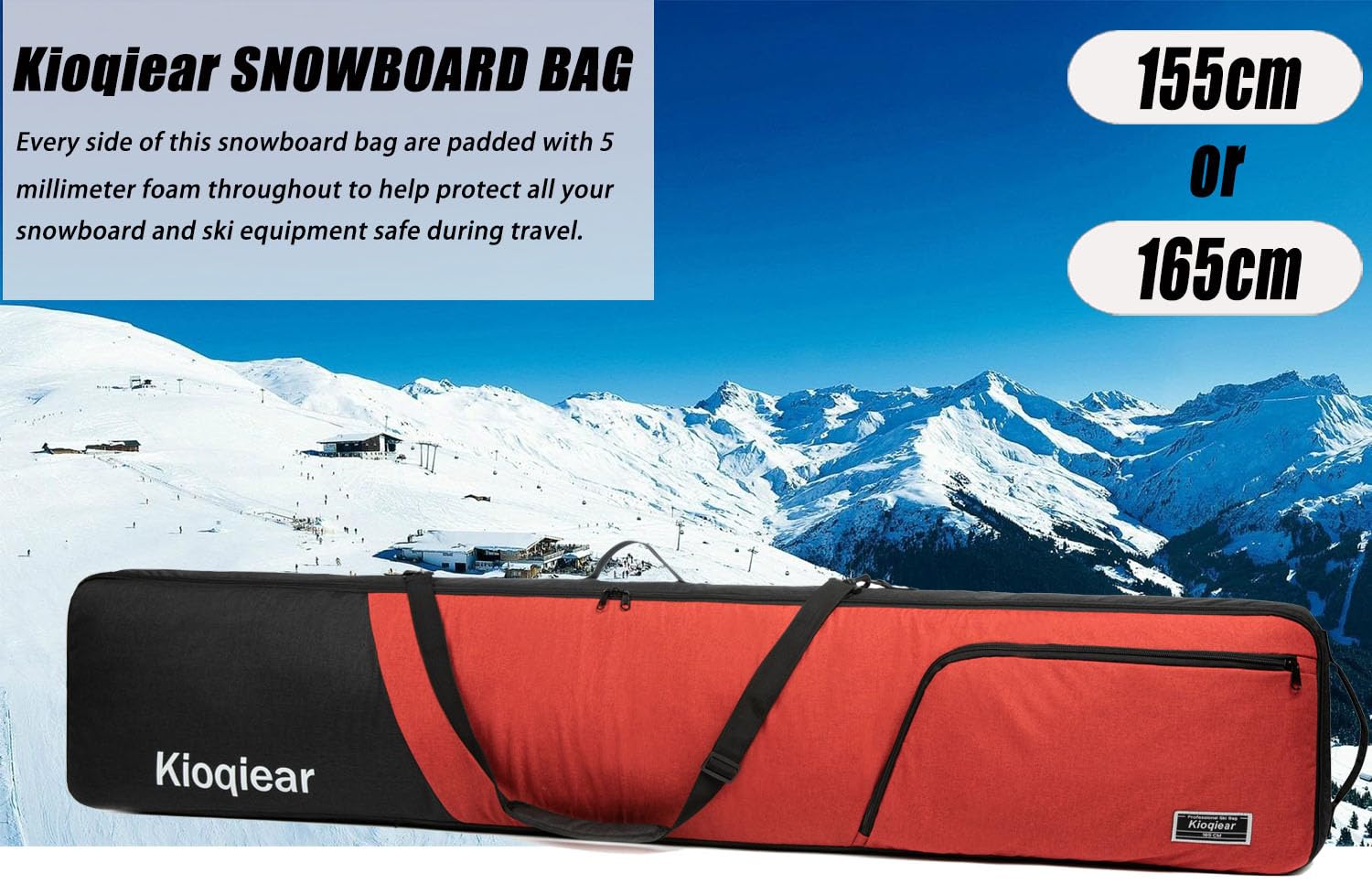 **Padded Snowboard Travel Bag for Air Travel - Waterproof & Durable Single Snowboard & Boots Carrier (155cm & 165cm) - Perfect for Ski Trips & Winter Vacations**