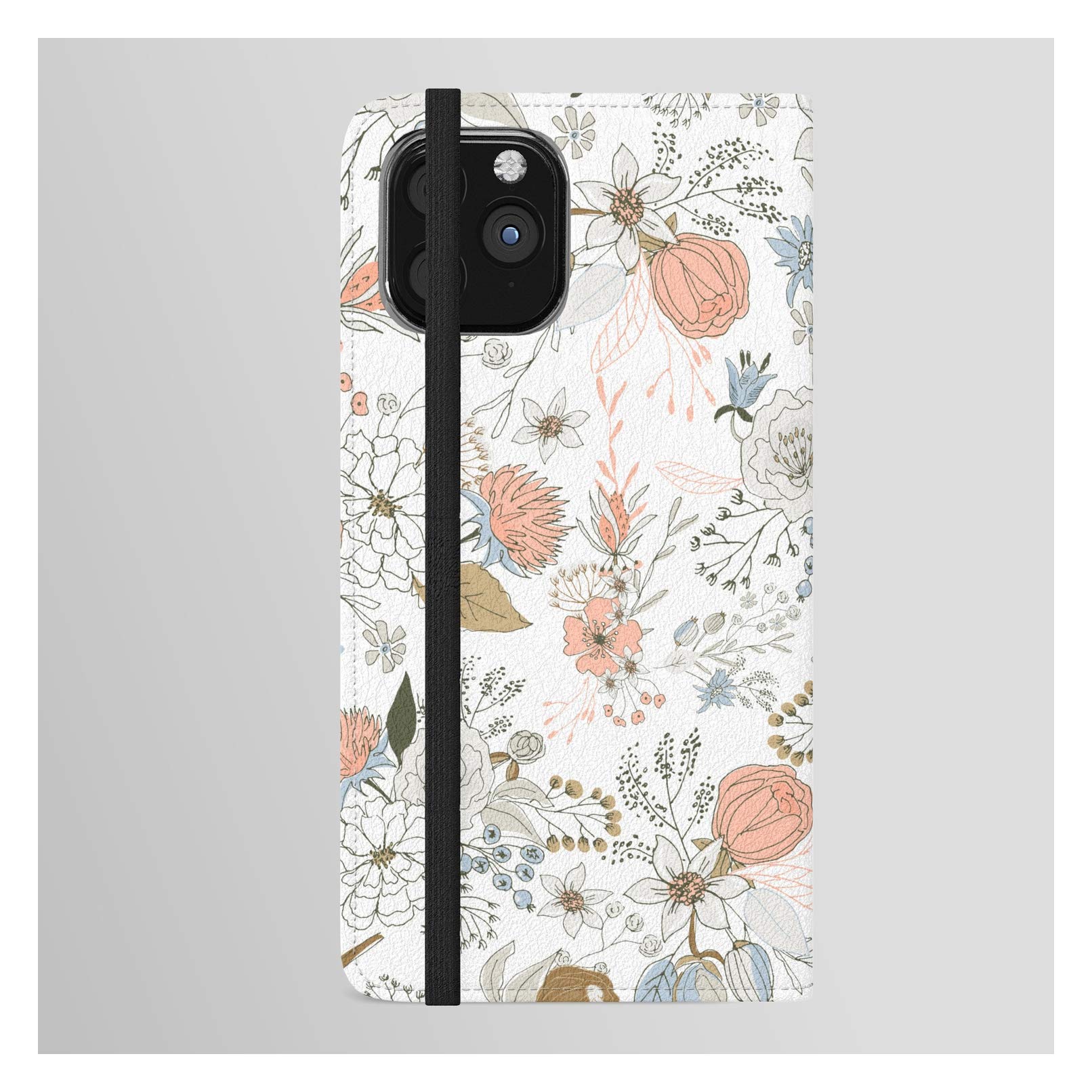 Abstract Modern Coral White Pastel Rustic Floral iPhone 12 Pro Max Phone Wallet Case | Pink Water Art Design | Slim Protective Cover with Card Holder | Perfect for Everyday Use, Travel & Gift Giving