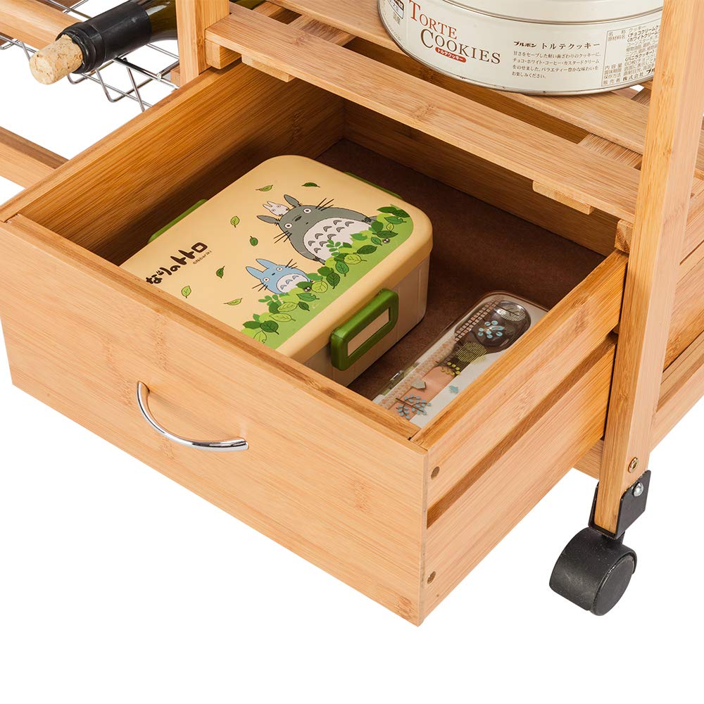 Stainless Steel Kitchen Cart with Wheels - Wooden Mobile Kitchen Island with Storage Drawers & Baskets - Perfect for Small Spaces, Dining Stand, and Countertop Organization