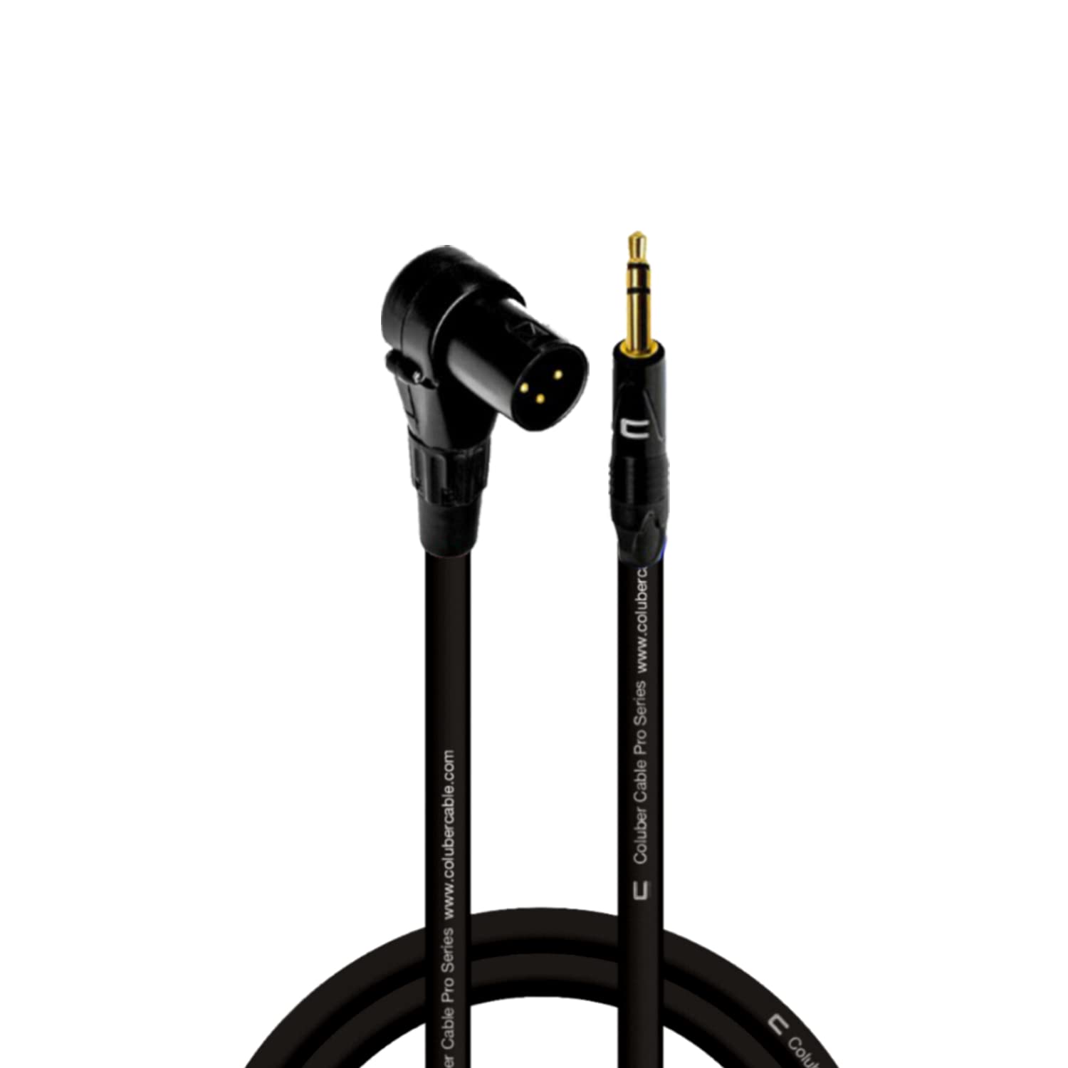 COLUBER CABLE Right Angle 3-Pin XLR to 3.5mm TRS Male Audio Cable - 5ft Black - Pro Microphone Connector for Powered Speakers, Audio Interfaces & Mixers - Ideal for Live Performances, Studio Recording & Home Audio Setups