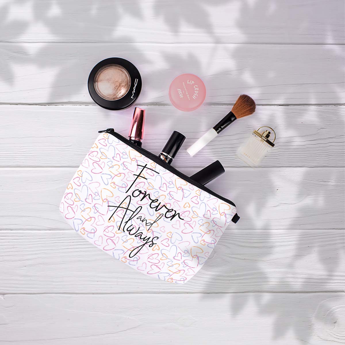 **Forever & Always Cute Canvas Cosmetic Pouch Bag for Women – Travel Toiletry & Makeup Storage Organizer | Perfect for Travel, Gym, and Daily Essentials**