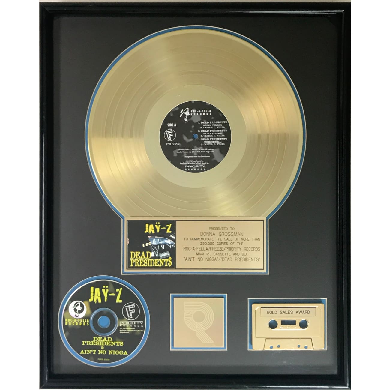 Jay Z Dead Presidents RIAA Gold Maxi Single Award - Rare Collectible Vinyl Record for Music Enthusiasts & Hip-Hop Memorabilia Fans - Perfect for Display, Gifts & Music Collections
