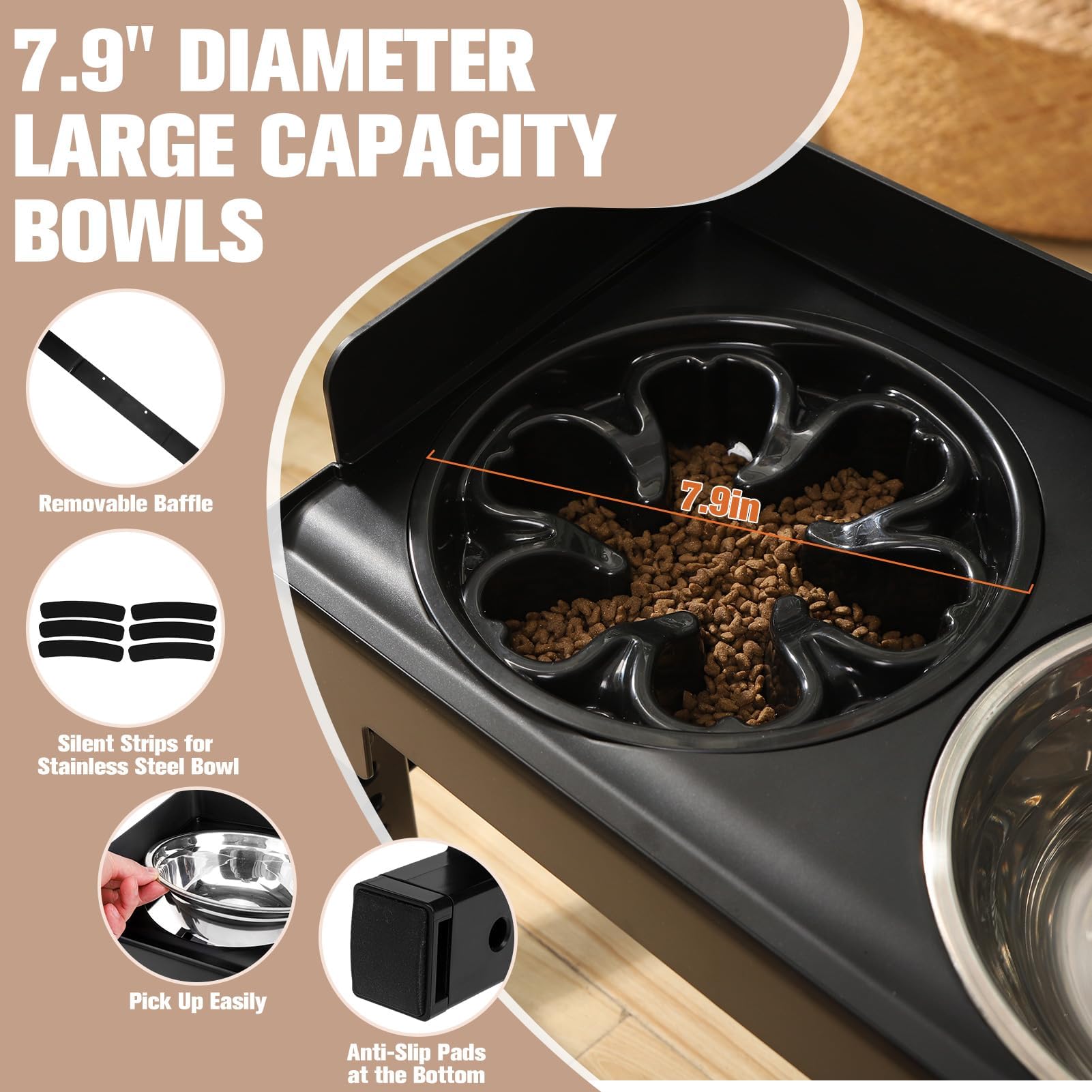 BINGPET Non-Slip Stainless Steel Dog Bowl - Black | Elevated Pet Food & Water Dish for Small, Medium & Large Dogs | Perfect for Indoor, Outdoor & Travel Use