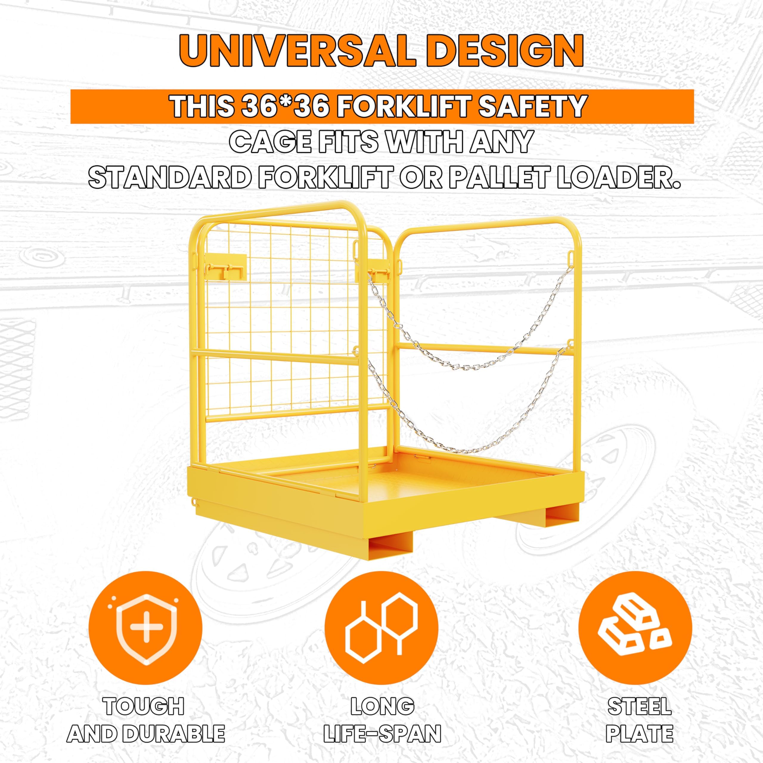 Heavy Duty 36x36 Steel Forklift Safety Cage - 1200 LBS Capacity Foldable Forklift Man Basket Work Platform for Warehouse, Construction & Industrial Use