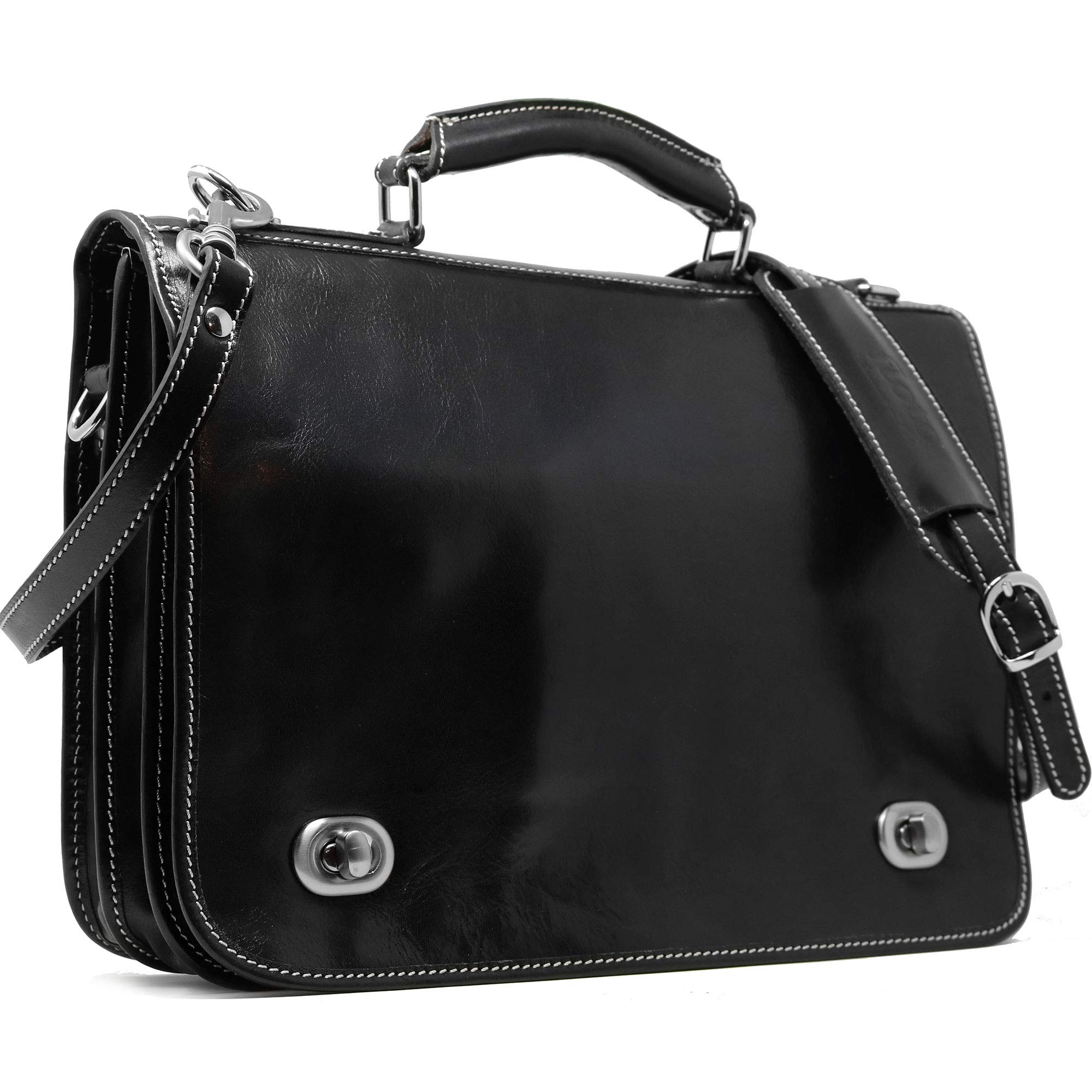 Floto Luggage Roma Messenger Bag for Men & Women - Black Leather Crossbody Shoulder Bag - Perfect for Travel, Work & Daily Commute