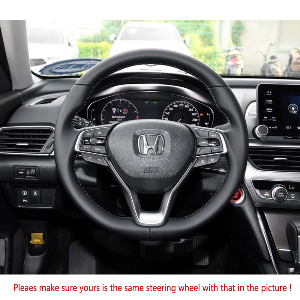 Premium Black Genuine Leather Custom Fit Hand-Stitched Steering Wheel Cover for Honda Accord 2018-2022 & Insight 2019-2022 - OEM Style Interior Upgrade for Comfort & Grip - Perfect for Daily Commute, Road Trips & Enhanced Driving Experience