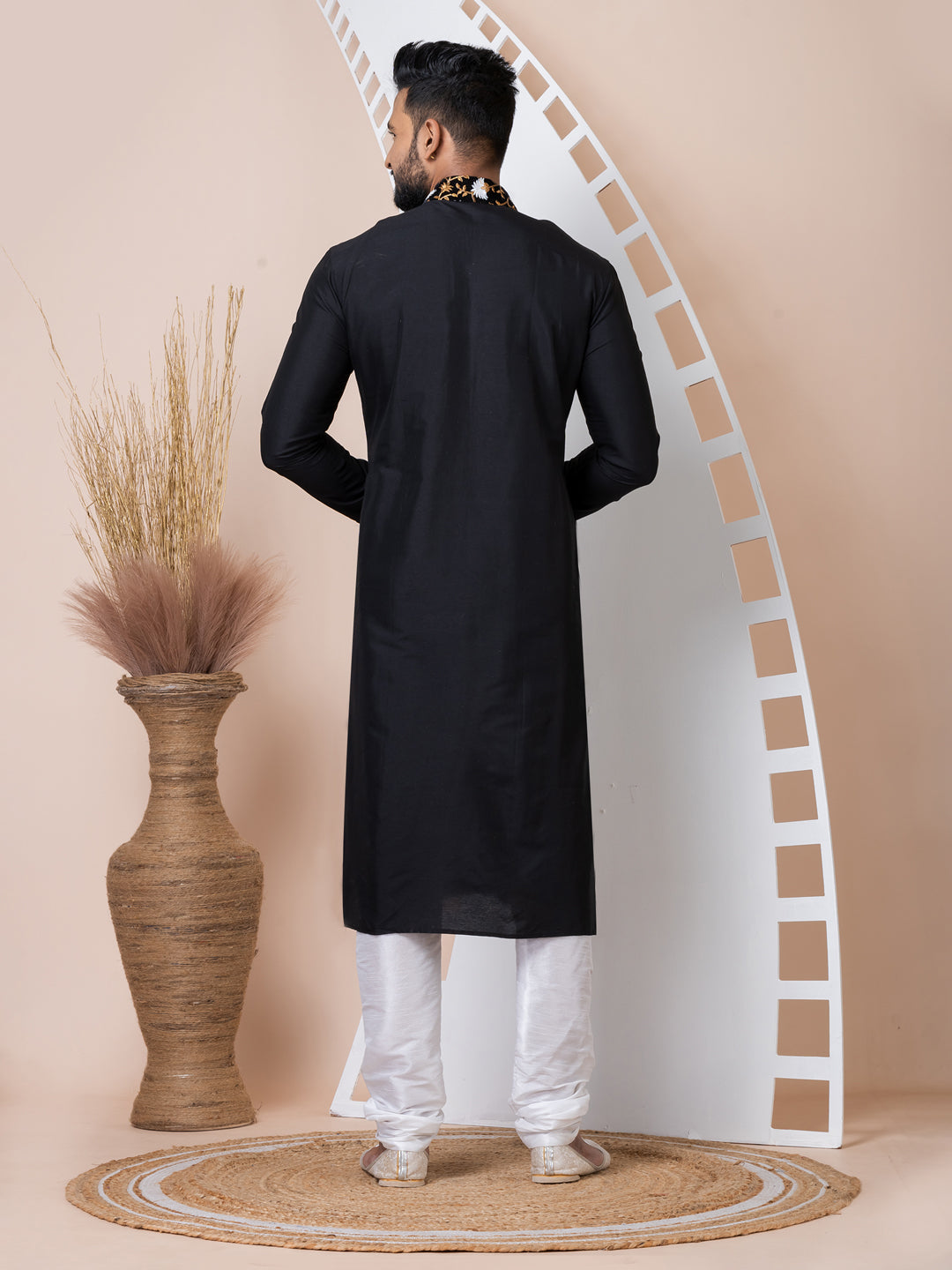 Stylish Black Designer Men's Kurta Pyjama Set - Premium Cotton Comfort Wear for Festivals, Weddings & Ethnic Occasions - Perfect for Diwali, Eid and Cultural Celebrations