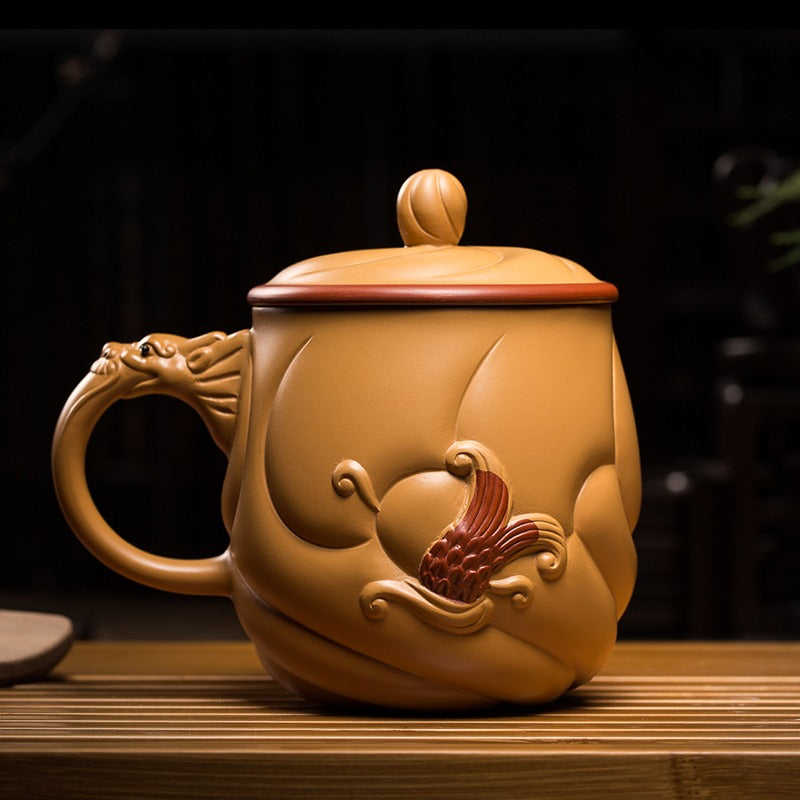 Premium Yixing Yellow Clay Fish & Dragon Tea Cup - Handcrafted Chinese Ceramic Teacup for Gongfu Tea Ceremony, Perfect Gift for Tea Lovers