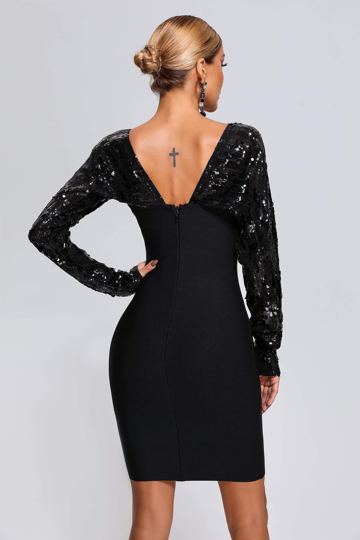 Olive Sequin Mini Bandage Dress for Women - Sparkly Party Club Dress for Night Out, Date Night, and Special Occasions