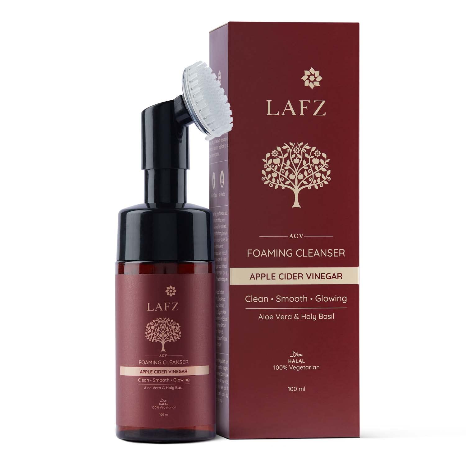 LAFZ Apple Cider Vinegar Foaming Face Wash with Built-in Brush - Deep Cleansing Facial Cleanser with Aloe Vera & Basil Extract for All Skin Types | Gentle Daily Face Wash for Men & Women (100ml) | Perfect for Acne-Prone Skin & Blackhead Removal