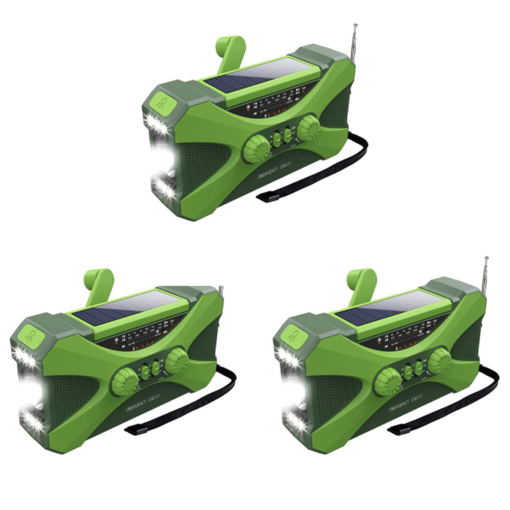 VENEKA 3X 10000mAh Solar Hand Crank Emergency Radio with Phone Charger & LED Flashlight - Portable Power Bank for Outdoor Camping, Hiking, and Emergency Preparedness (Green)