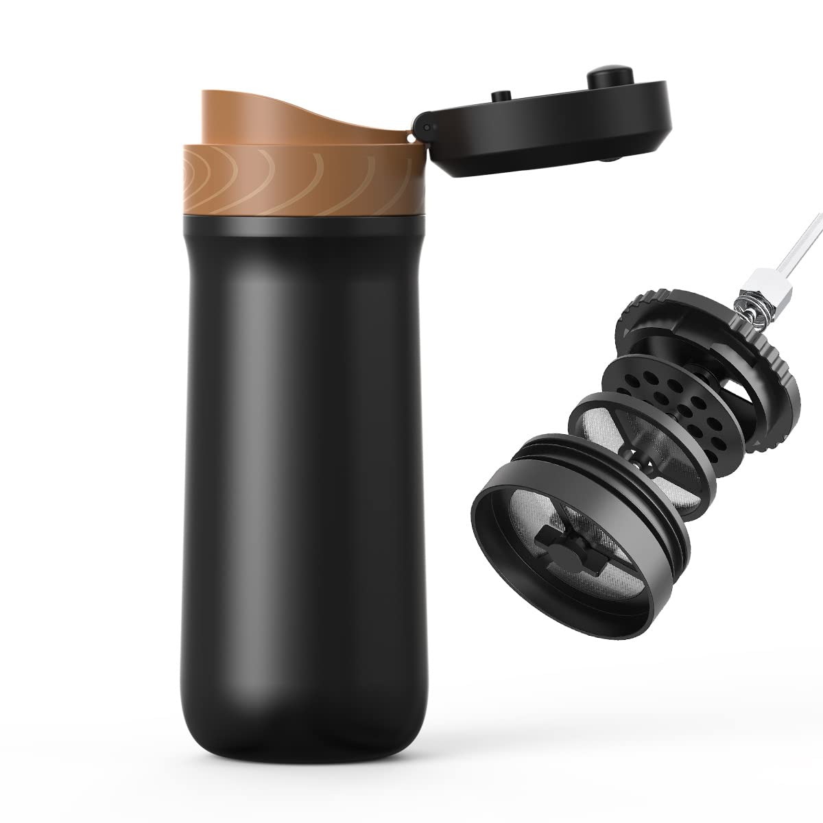 BENFUCHEN 320ML Portable French Press Coffee Maker & Vacuum Insulated Travel Mug - Stainless Steel Tea/Coffee Thermos with Unique Filter for Camping, Hiking, Office & Outdoor Adventures