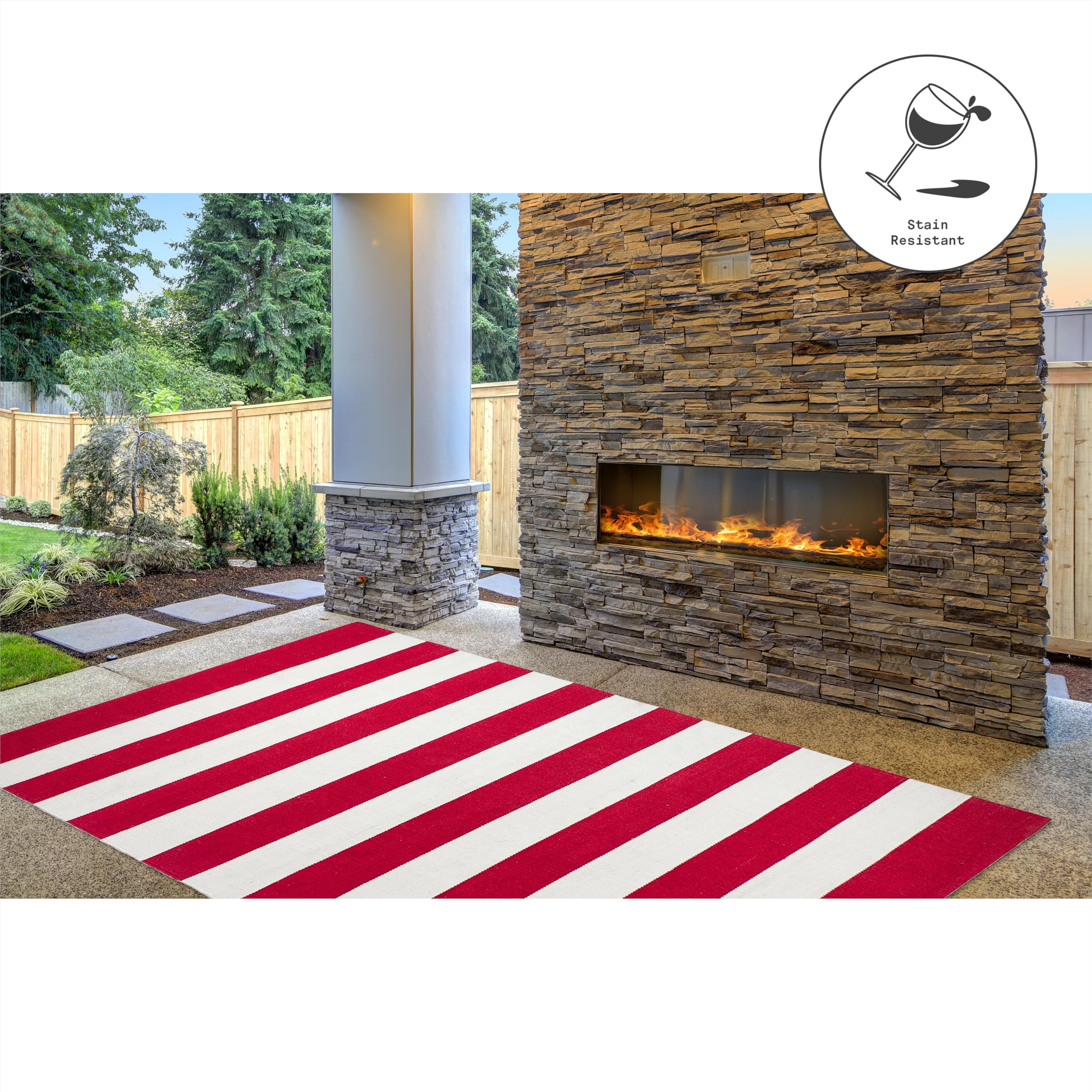 Fab Habitat Machine Washable Area Rug - Hand Woven, Stain Resistant, Pet Friendly - Premium Recycled Polyester Yarn - Striped Design - 6x9 ft - Nantucket Collection in Red & White - Perfect for Bedroom, Living Room & Dining Room Decor - Cozy Home & Office Floor Covering