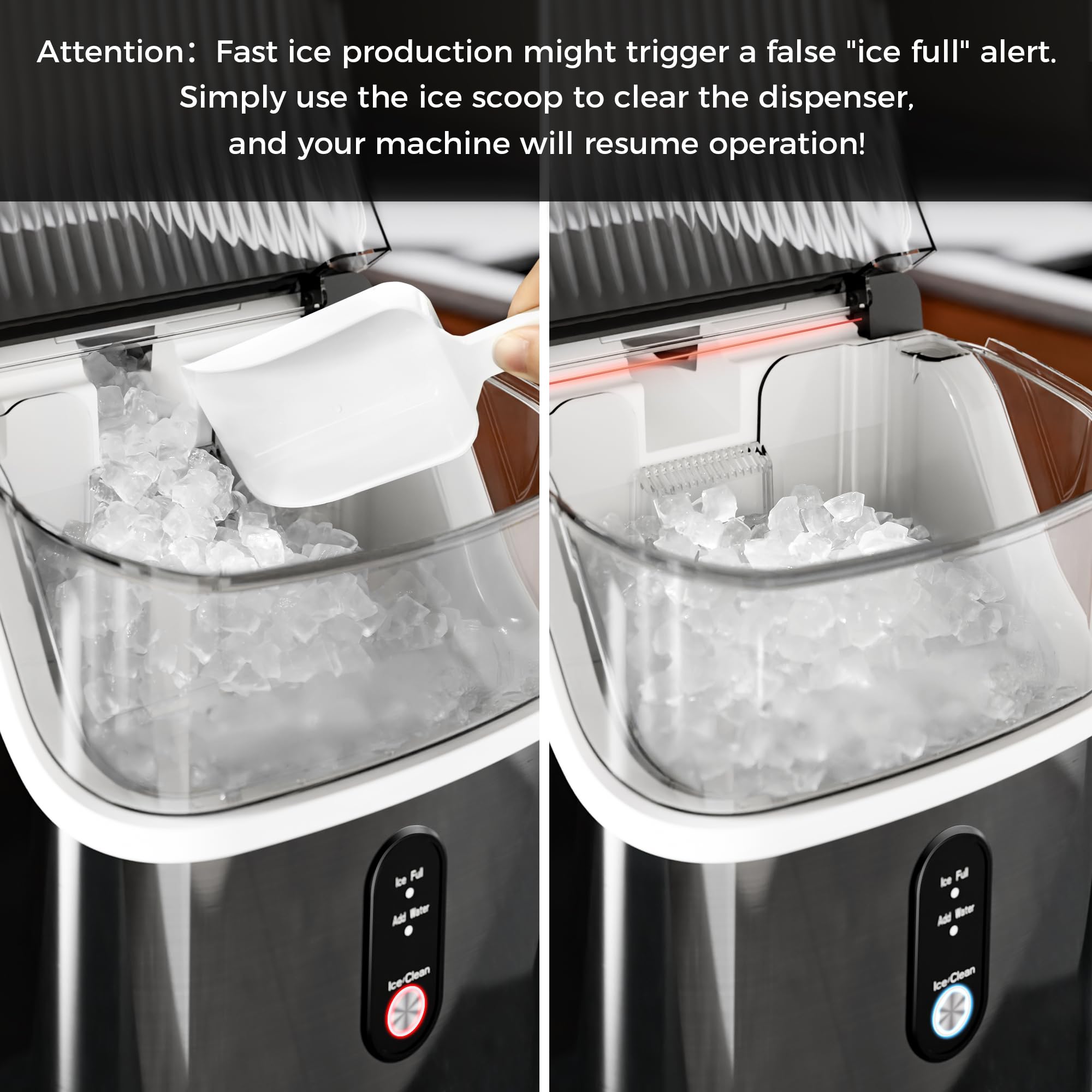 Kismile Countertop Nugget Ice Maker Machine - 35lbs/Day Pellet Ice Maker with Self-Cleaning & One-Click Operation, Portable Crushed Ice Maker for Home, Kitchen, Office - Perfect for Cocktails, Sodas & Entertaining