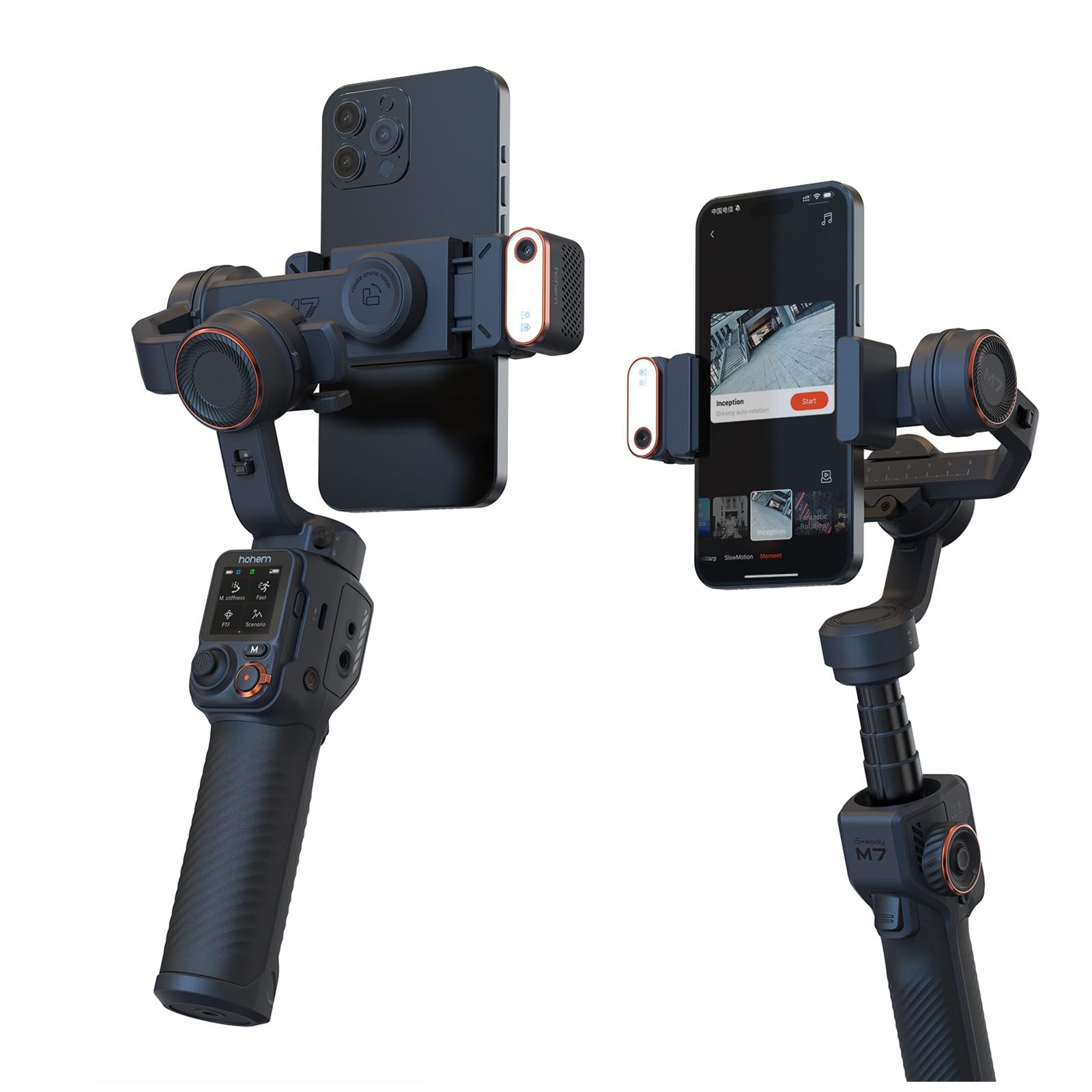 Hohem iSteady M7 3-Axis Smartphone Gimbal Stabilizer for iPhone & Android - AI Tracking, Detachable Remote, Extension Pole & Magnetic Fill Light - Perfect for Vlogging, Live Streaming & Content Creation