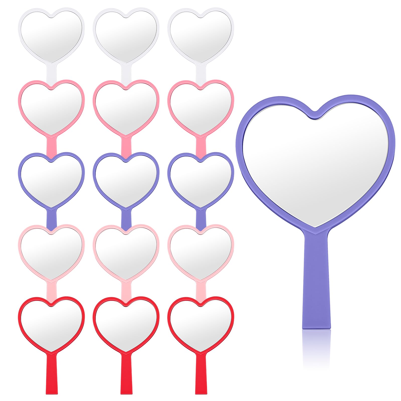 15 Pcs Heart Shaped Handheld Mirror Set - Small Travel Makeup Mirror with Handle, Mini Heart Cosmetic Mirror Bulk for Women (Fresh Colors) - Perfect for Travel, Bridal Showers, Birthday Gifts & Vanity Decor