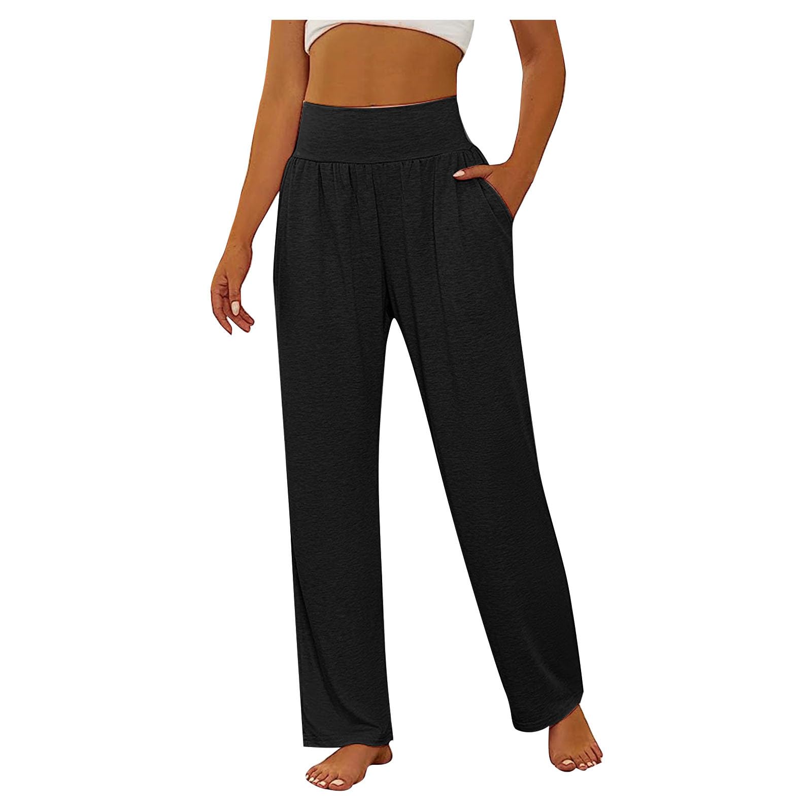 High Waisted Work Pants for Women - Professional Office & Casual Dress Trousers with Pockets | Flowy Palazzo Pants for Business, Travel & Everyday Comfort