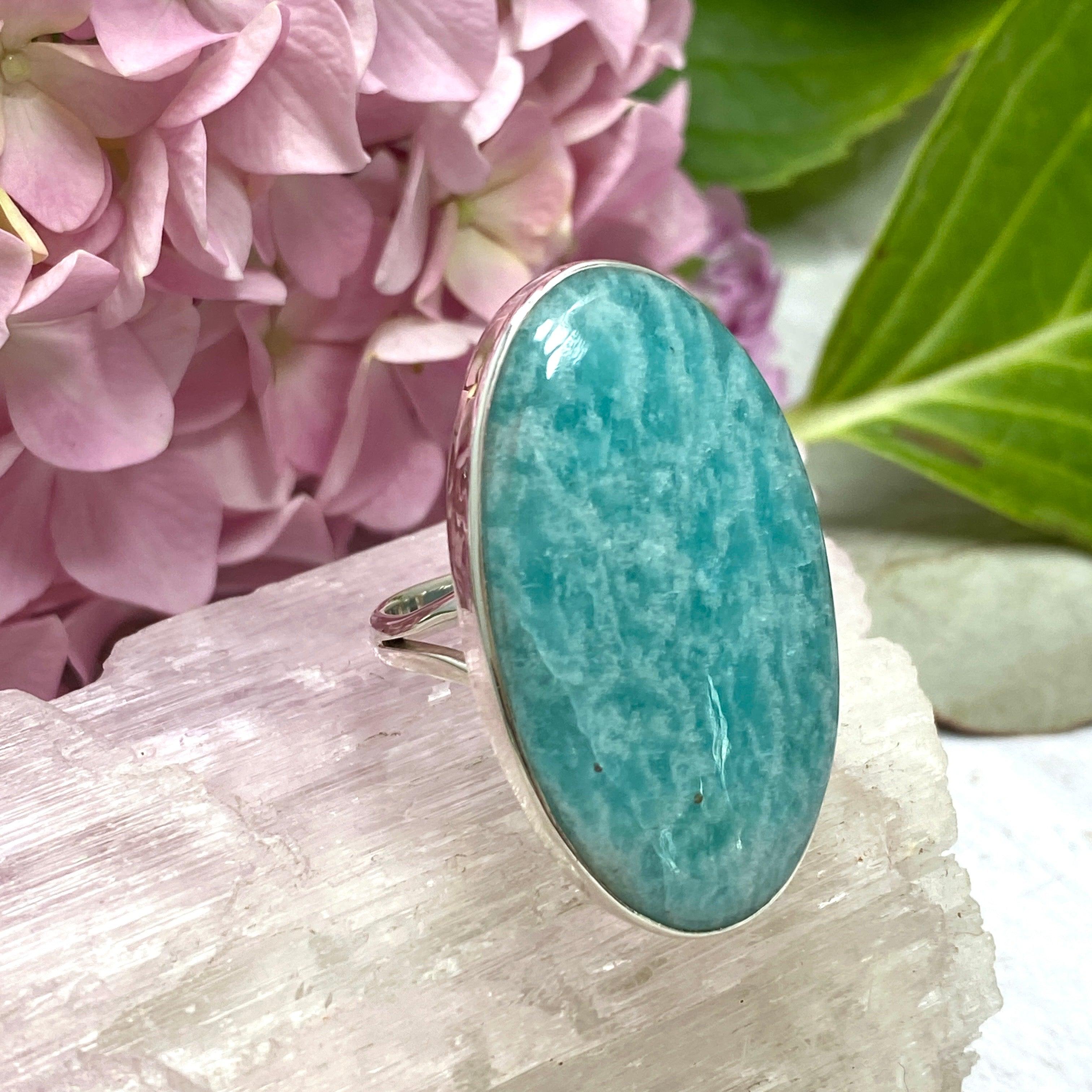 Amazonite Oval Ring for Women - Size 11 - Sterling Silver Gemstone Jewelry (KRGJ2567) | Perfect for Everyday Wear, Gift Giving & Special Occasions