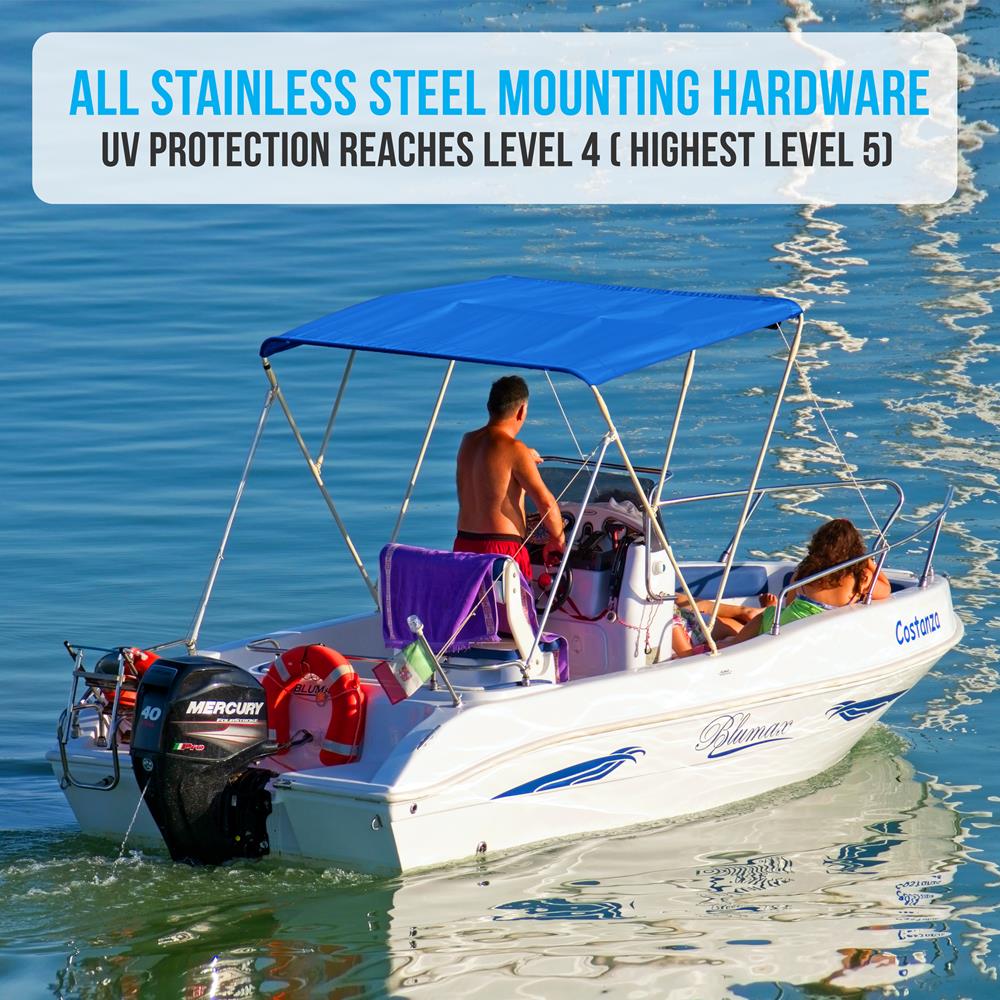 4 Bow Bimini Top for Boats - UV Resistant Waterproof Boat Canopy - Universal Fit for Pontoon, Fishing & Ski Boats - Perfect for Sun Protection & Outdoor Water Activities