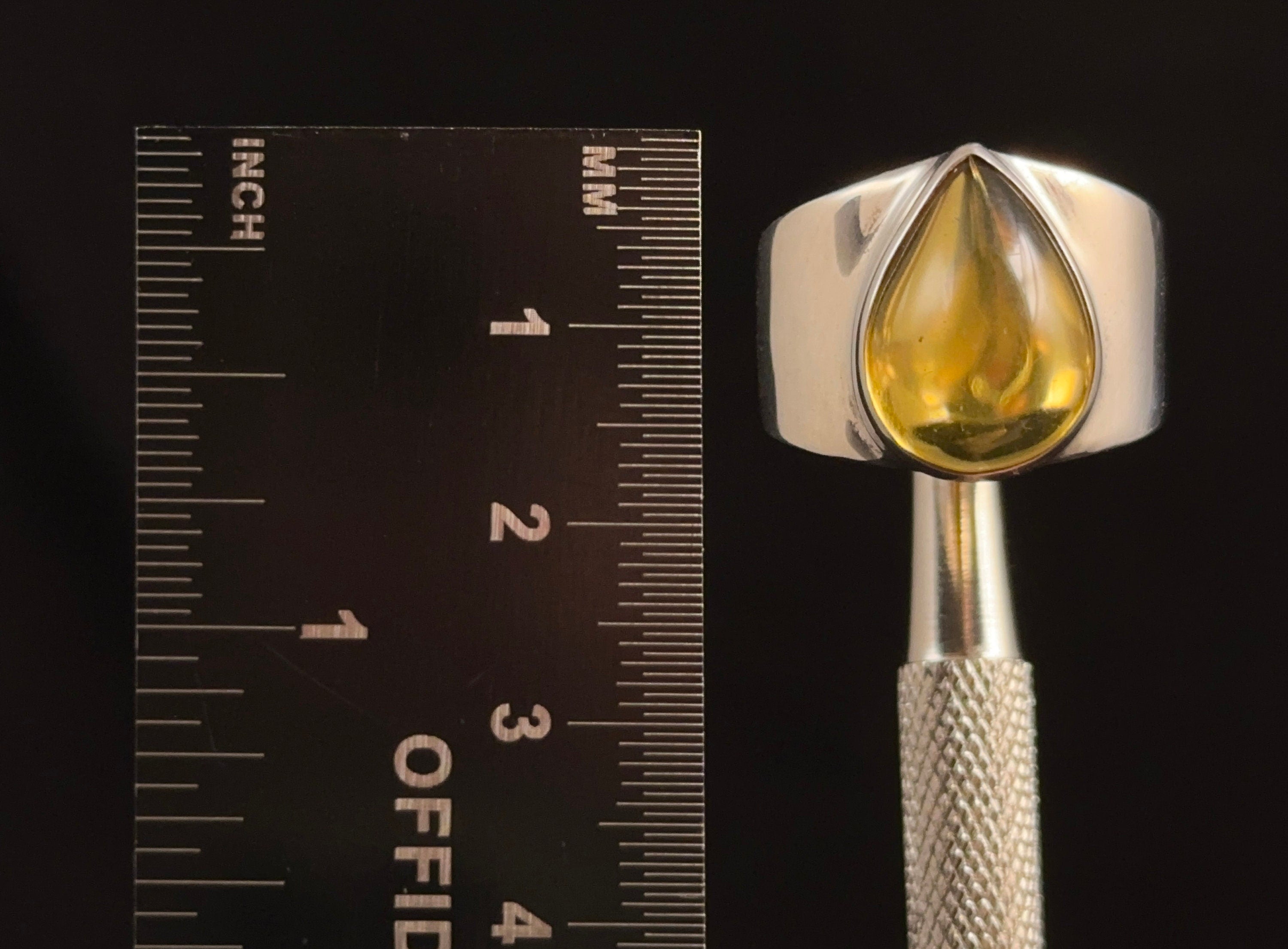 Genuine Sterling Silver Ring with Natural Polished Amber Center Stone - Size 8.5 - Elegant Jewelry for Women, Perfect for Weddings, Anniversaries & Special Occasions