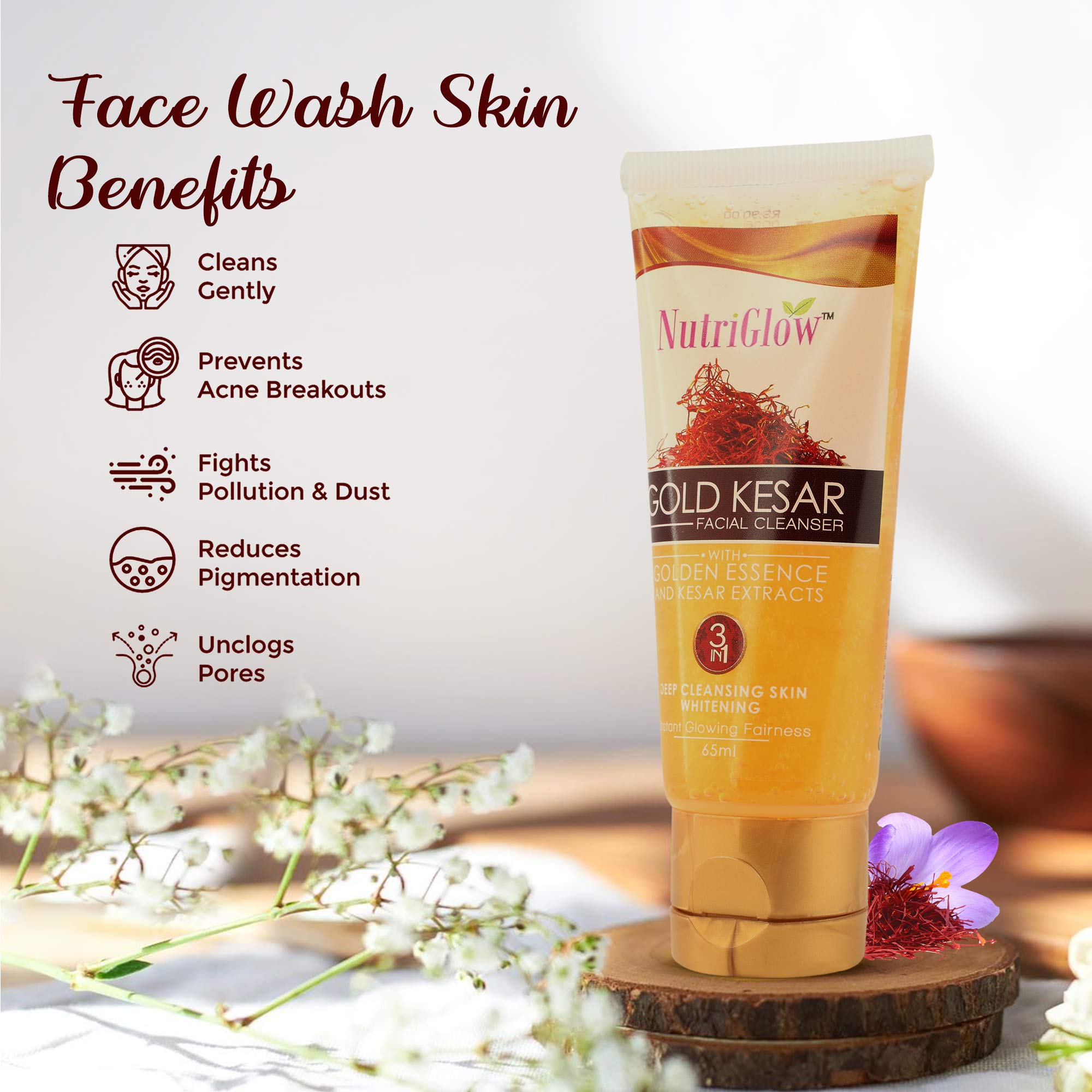 NutriGlow Diamond Radiance Face Wash with Neem, Tulsi & Wild Turmeric - Reduces Pigmentation, Fights Pollution & Dust - 65ml (Pack of 3) - Perfect for Daily Cleansing & Brightening Skin