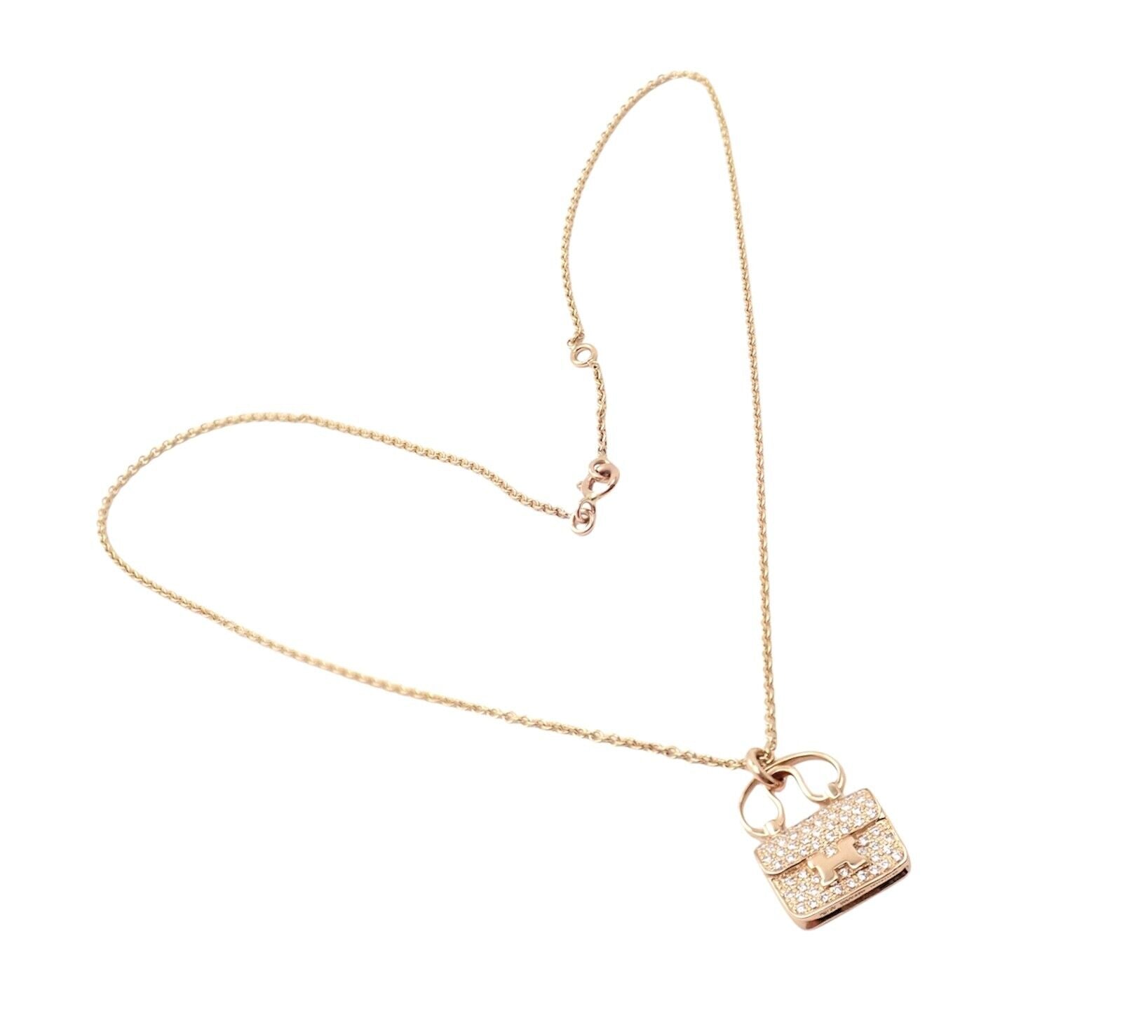 Authentic Hermes 18k Rose Gold Diamond Constance Amulette Pendant Necklace - Luxury Jewelry for Women, Perfect Gift for Anniversary & Special Occasions