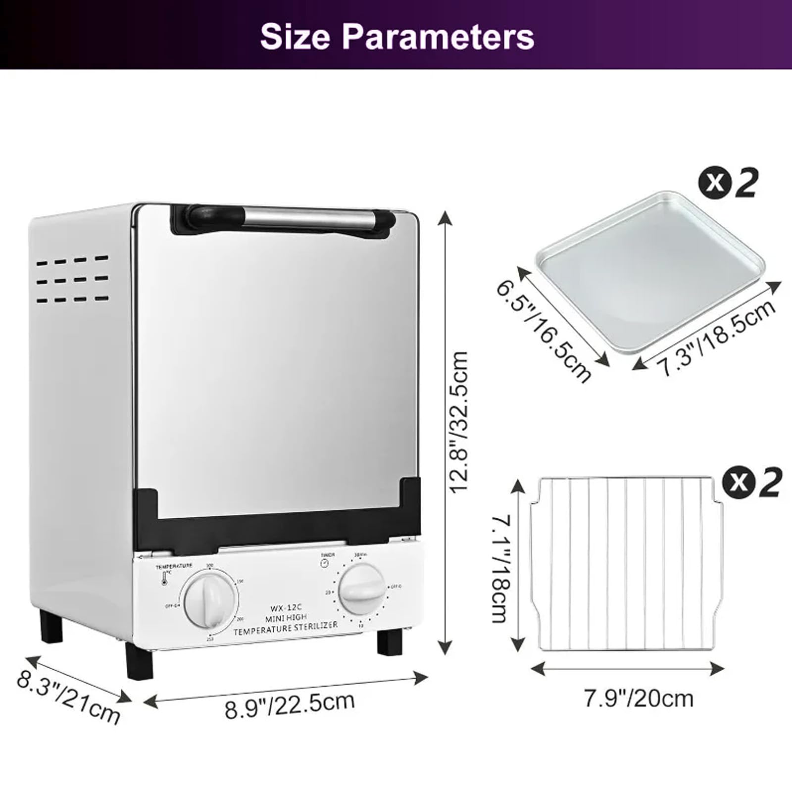 12L High Temperature Sterilizer Box for Nail & Barber Tools - Multi-Functional Sanitizing Cabinet with 2 Stainless Steel Trays - Perfect for Salon, Spa & Beauty Tool Disinfection