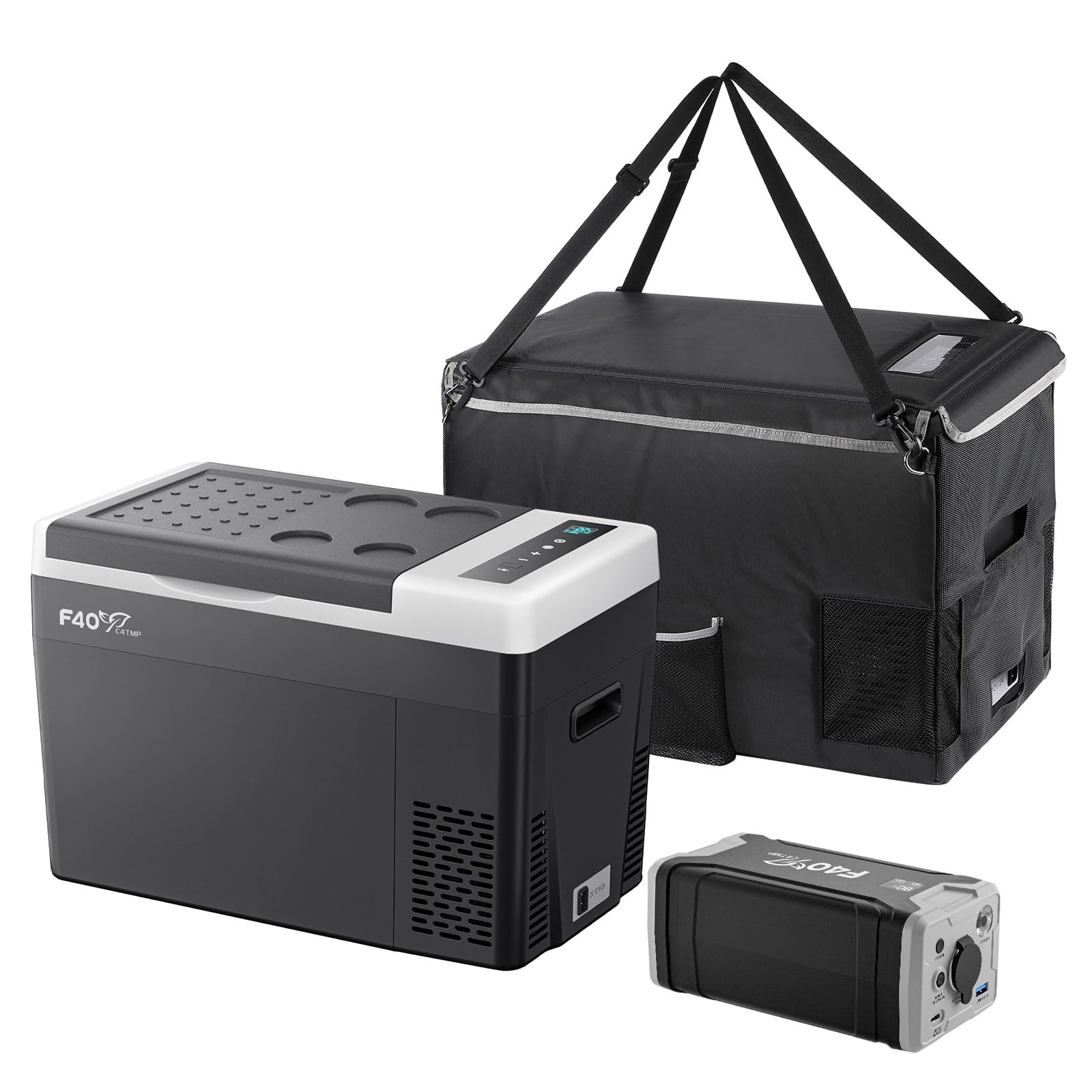 F40C4TMP 3-in-1 Bundle: 30QT Portable Car Refrigerator with Insulated Cover & 220Wh Solar Generator - Perfect for Camping, Road Trips, and Outdoor Adventures