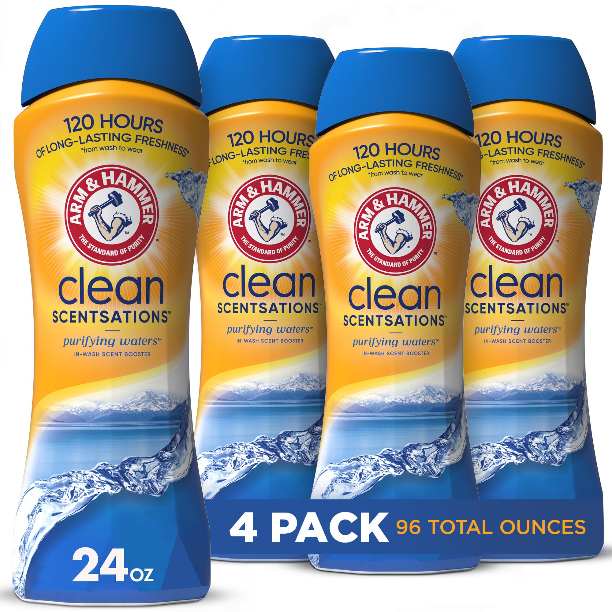 Arm & Hammer In-Wash Scent Booster, Purifying Waters - 24 oz (Pack of 4) | Long-Lasting Freshness for Laundry | Perfect for Gym Clothes, Bedding & Towels