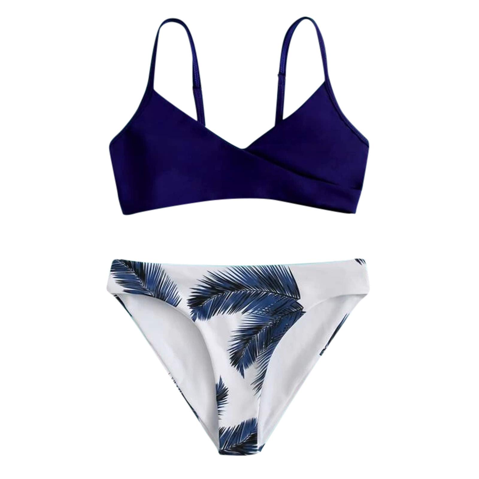 Girls' Leaf Print Padded Halter Bikini Top & Swim Bottoms - 2 Piece Bandage Tankini Swimwear for Beach, Pool & Summer Vacations