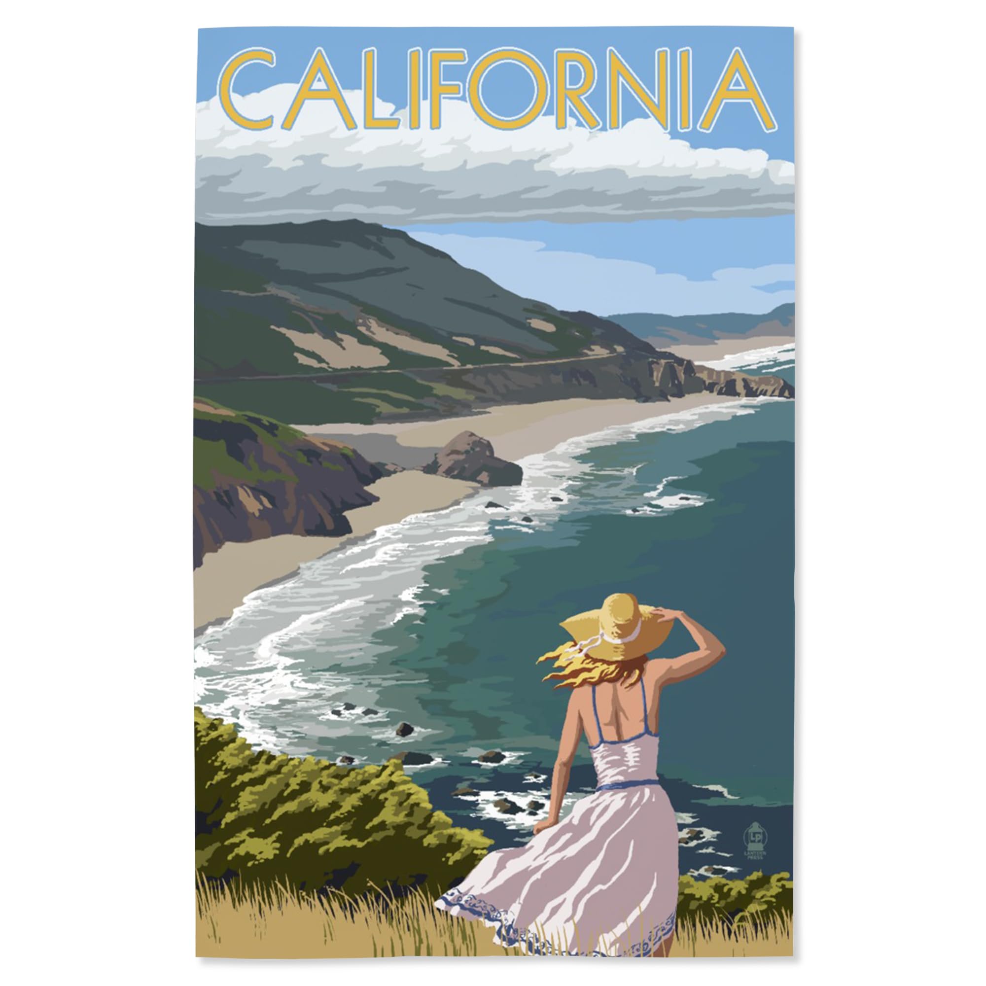 Lantern Press 16x24 Inch Giclee Art Print - California Coastal Landscape with Elegant Woman in Hat - Premium Wall Decor for Living Room, Bedroom & Office