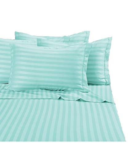 Luxury Egyptian Cotton Sateen Bed Sheets Set - 4 Piece Hotel Quality Striped Bedding with 12