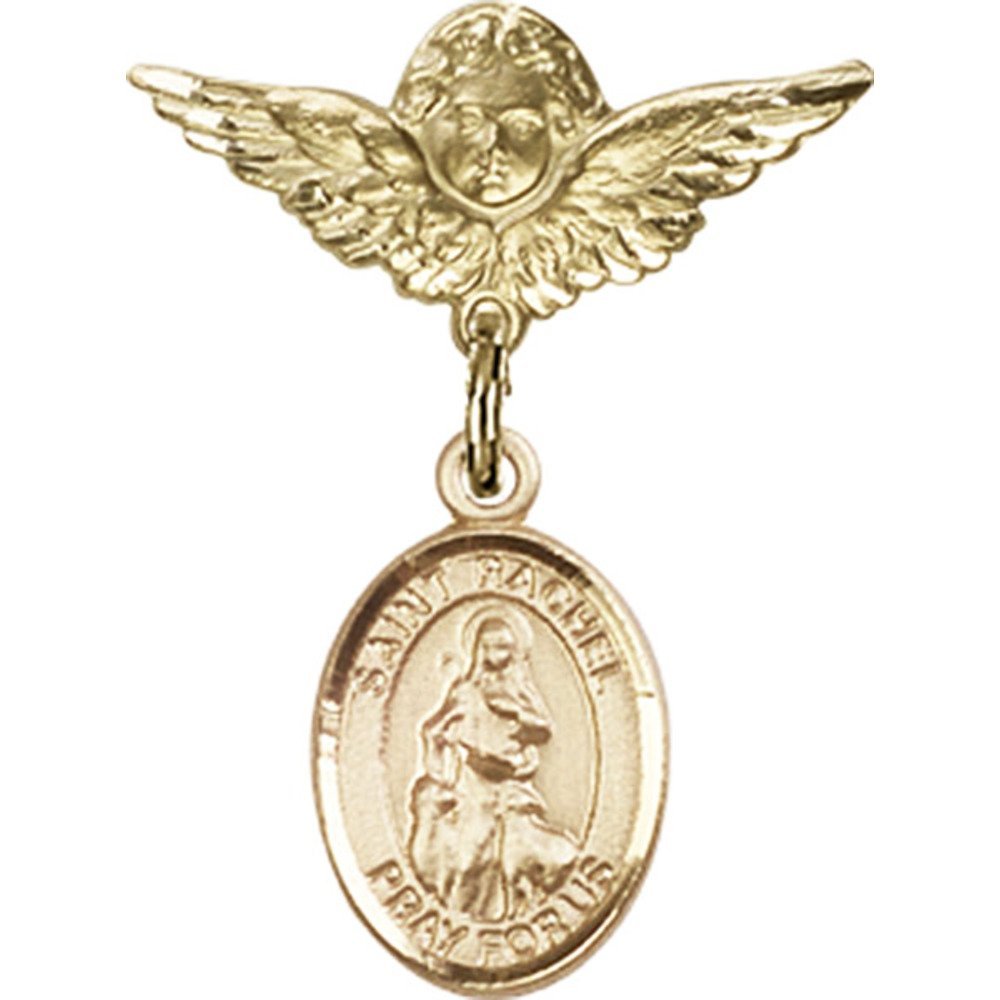 Gold Filled St. Rachel Charm & Angel Wing Badge Pin - 1 X 3/4 Inch Baby Keepsake - Perfect for Christening Gifts, Baby Showers & Memory Jewelry