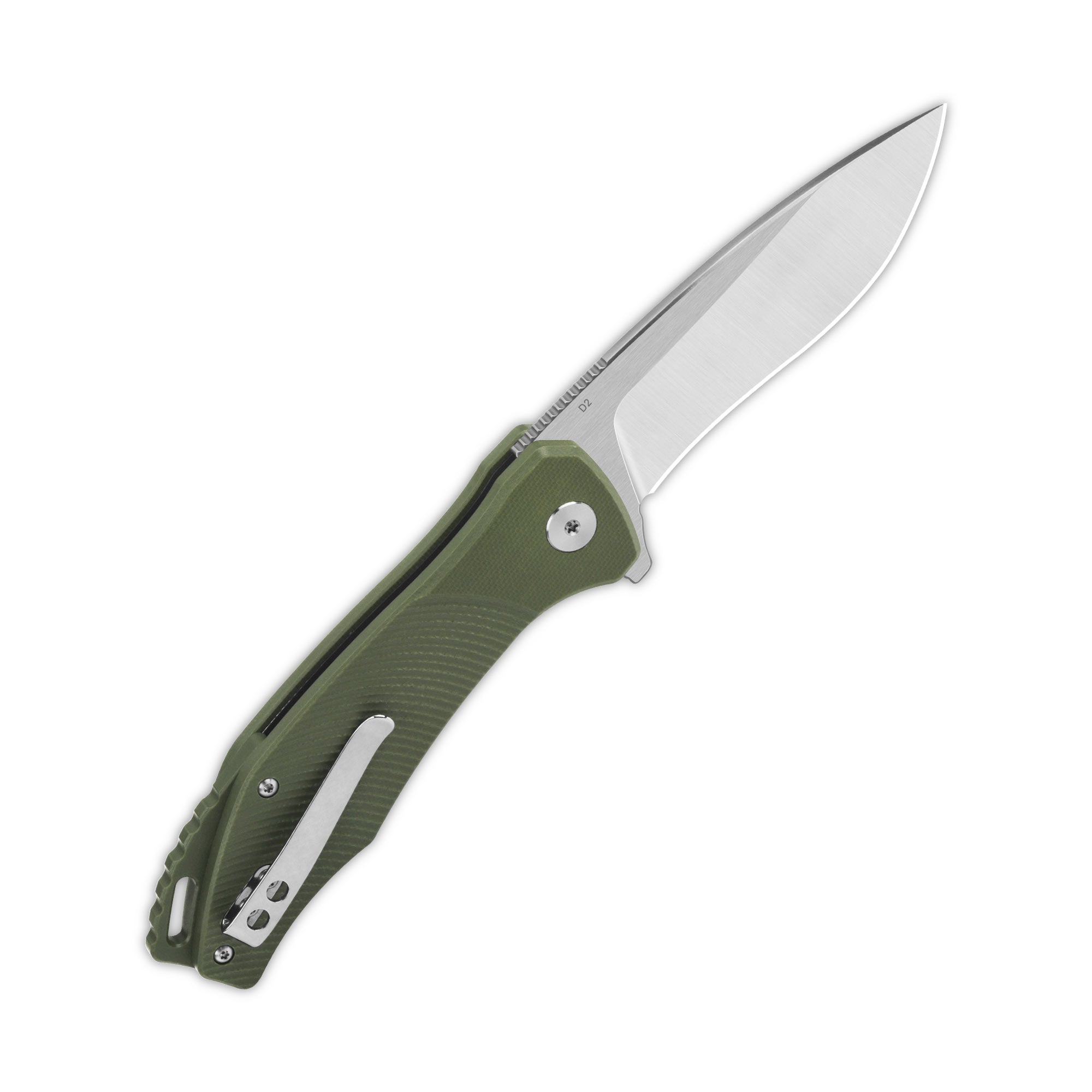 QSP Raven Liner Lock Pocket Knife - D2 Steel Blade, Green G10 Handle - EDC Folding Knife for Camping, Hiking & Outdoor Activities