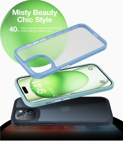 TORRAS Military Grade Shockproof iPhone 15 Case - 12FT Drop Protection, Slim Matte Hard Back with Translucent Silicone Edge (Black) | Perfect for Outdoor Activities, Work & Daily Protection