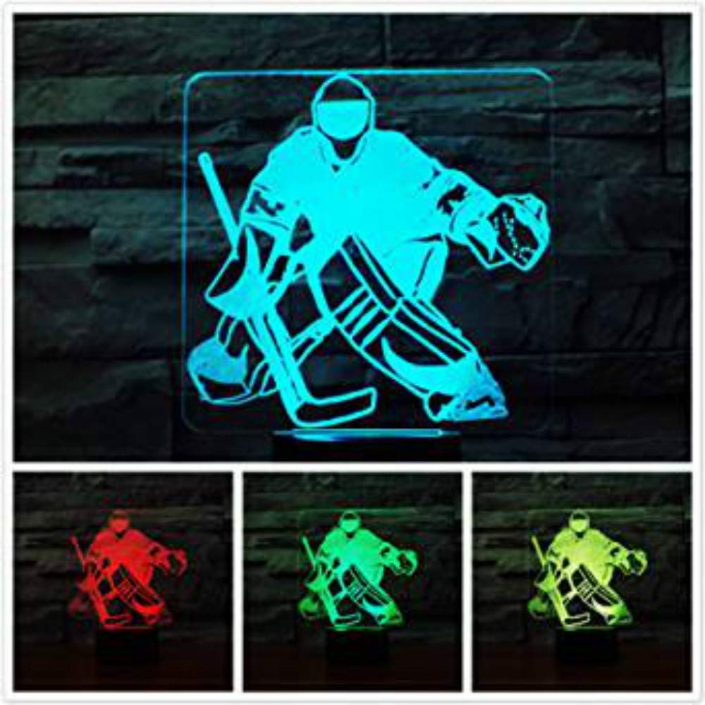 3D Ice Hockey Player Night Light - USB Touch Switch LED Table Lamp with 7 Color Changing Modes, Optical Illusion Decor for Home, Kids Room, Birthday Gift | Perfect for Bedside, Desk, Nursery & Game Room Lighting