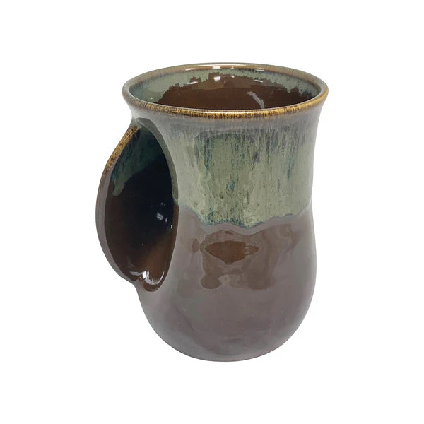 Clay in Motion Left Handed Handwarmer Mug - Mocha Brown Ceramic Coffee Cup for Warm Drinks | Perfect for Office, Travel & Outdoor Use