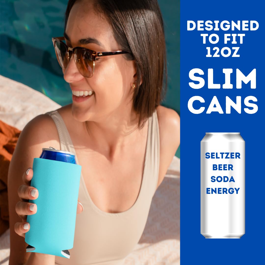 TahoeBay Slim Can Coolers 12-Pack - Insulated Neoprene Beer Sleeves for Cans (Robins Egg Blue) - Keep Drinks Cold at BBQs, Parties & Outdoor Events