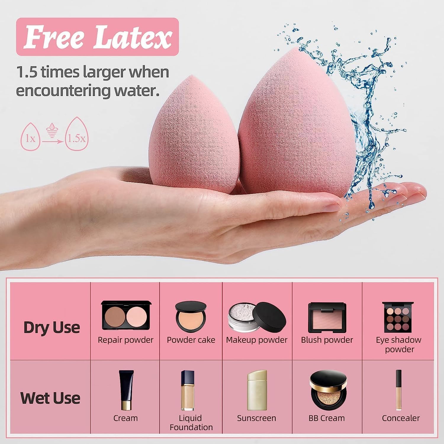 All4U (Pack of 2) Professional Makeup Sponges Set - Large & Small Beauty Blenders, Latex-Free, Washable & Soft Foam Cosmetic Sponges for Flawless Foundation & Concealer Application - Perfect for Daily Makeup & Travel