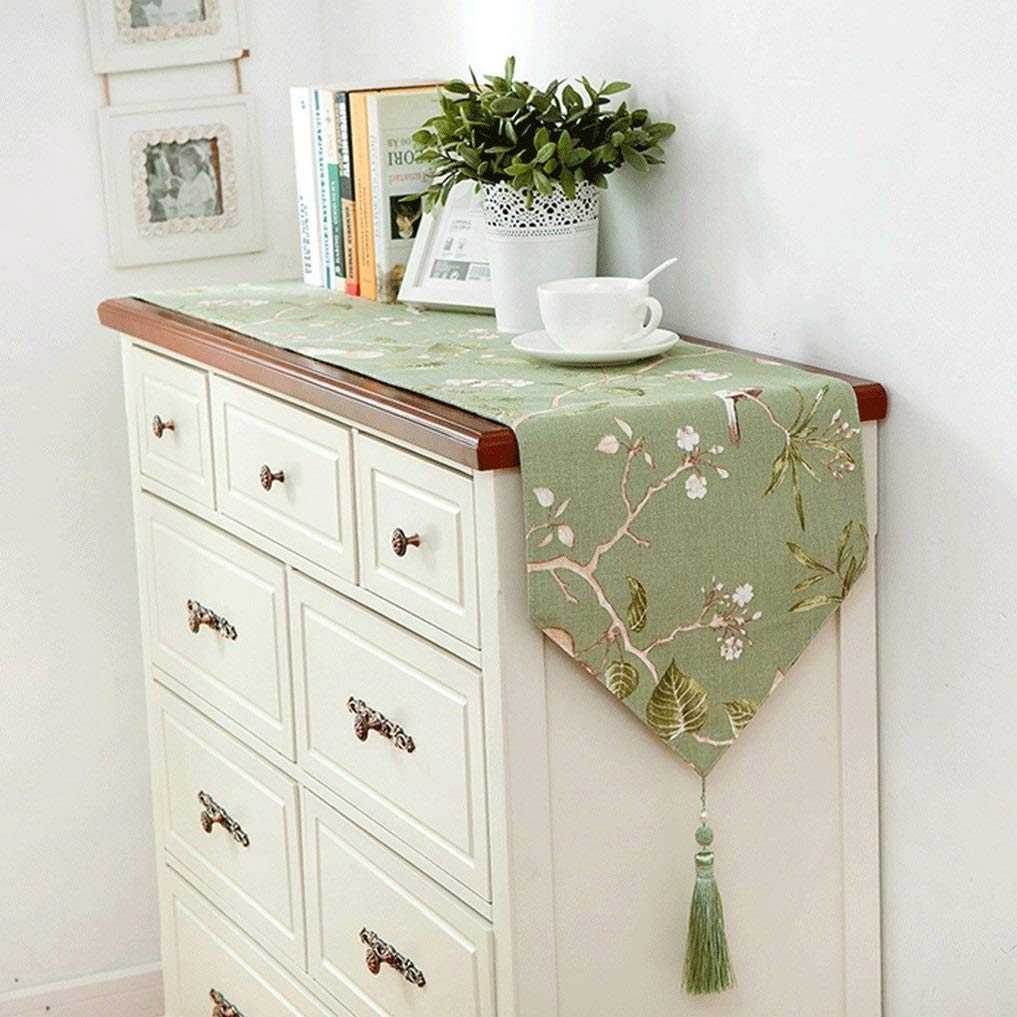 Elegant Geometric Tassel Table Runner - Washable Cotton Tablecloth for Wedding, Party & Home Decor - Green 30x280cm - Perfect for Dining Tables, Buffets & Special Events