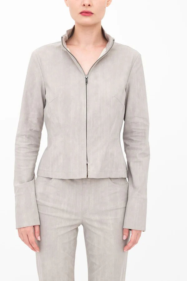 Ballard Corset Jean Jacket for Women - Slim Fit Denim Jacket with Corset Lacing Detail in Ash Gray | Perfect for Casual Outfits, Date Nights & Layering Looks