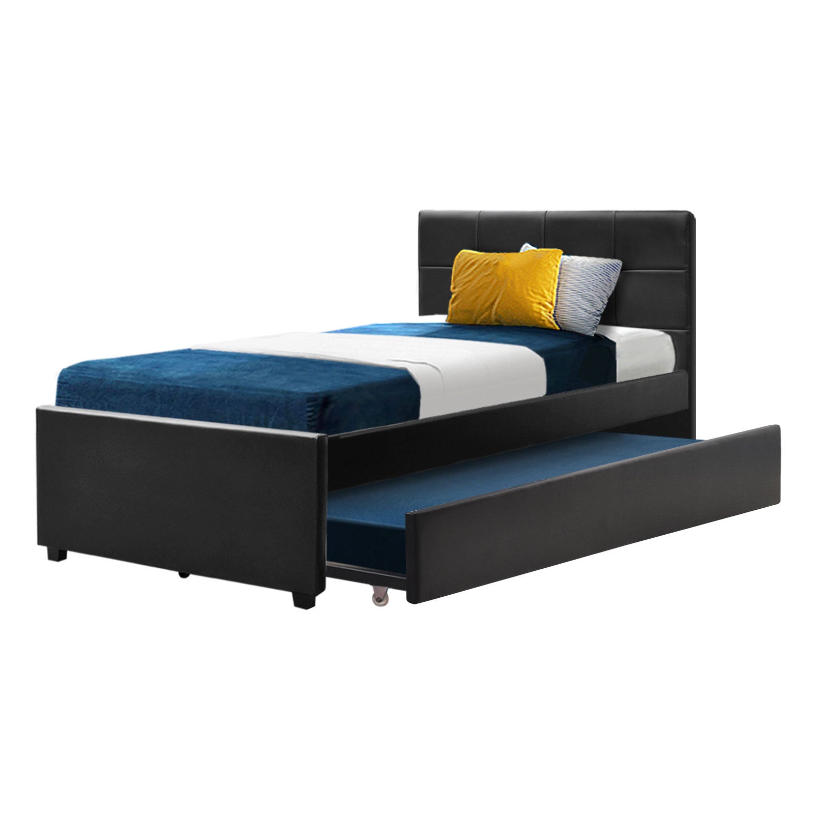 Eden King Single Trundle Bed in Black - Space-Saving Twin Bed with Pull-Out Trundle for Kids, Teens & Guest Rooms