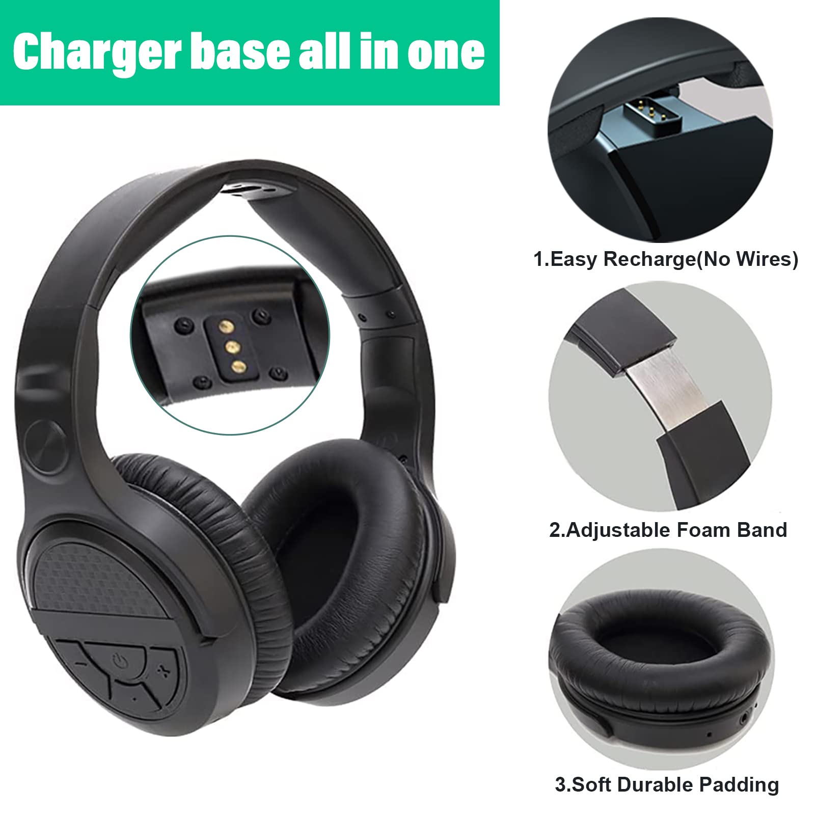 MONODEAL Wireless Headphones for TV Watching - 2.4GHz RF Over-Ear Headset with Digital Optical/RCA Transmitter, 197ft Range, 3 Audio Modes & 10Hr Playtime - Perfect for Late Night TV, Gaming & Home Theater Systems